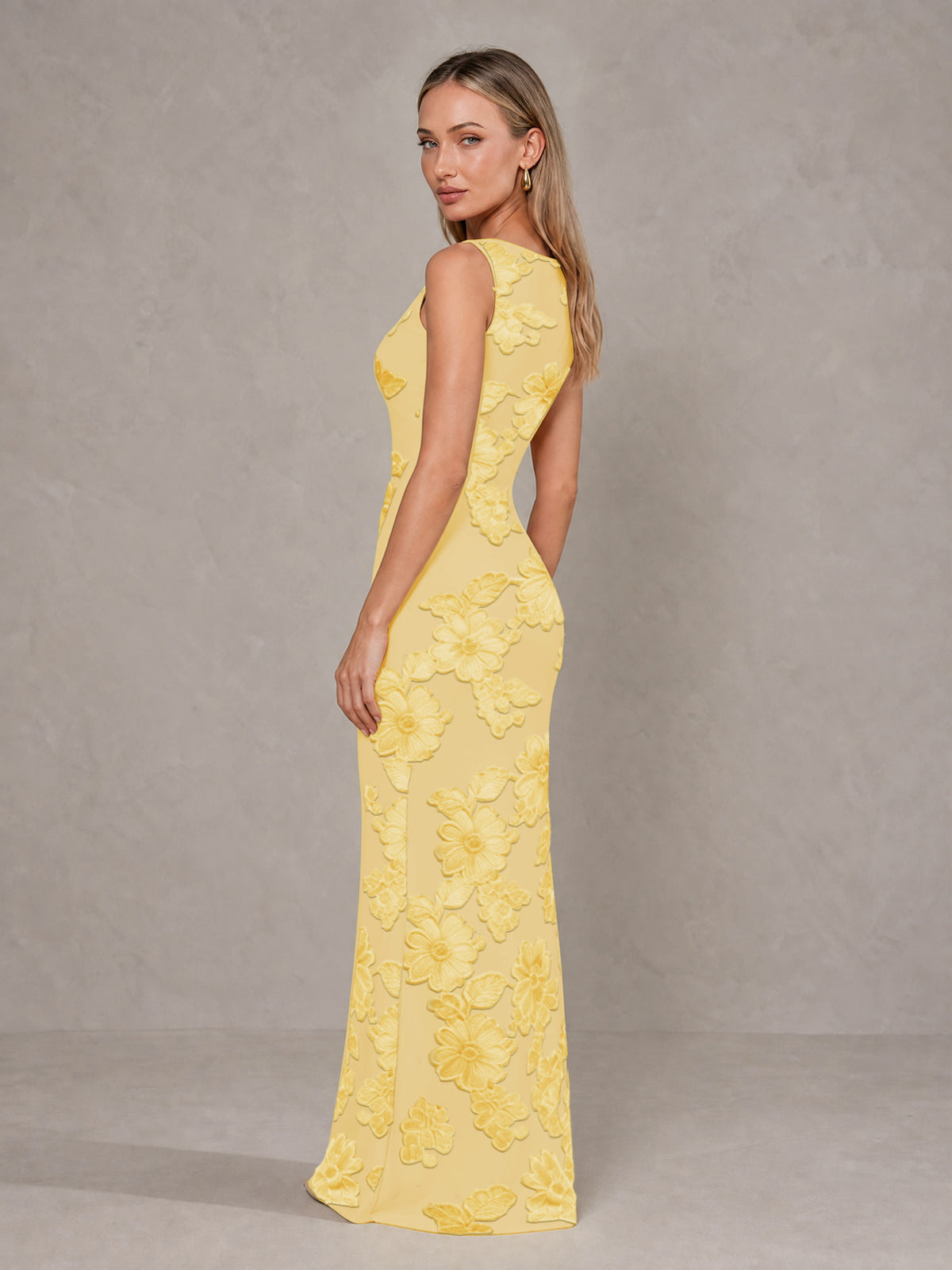 BOLODOO Yellow Floral Sleeveless Maxi Wedding Guest Dress - Yellow - Yellow(4)