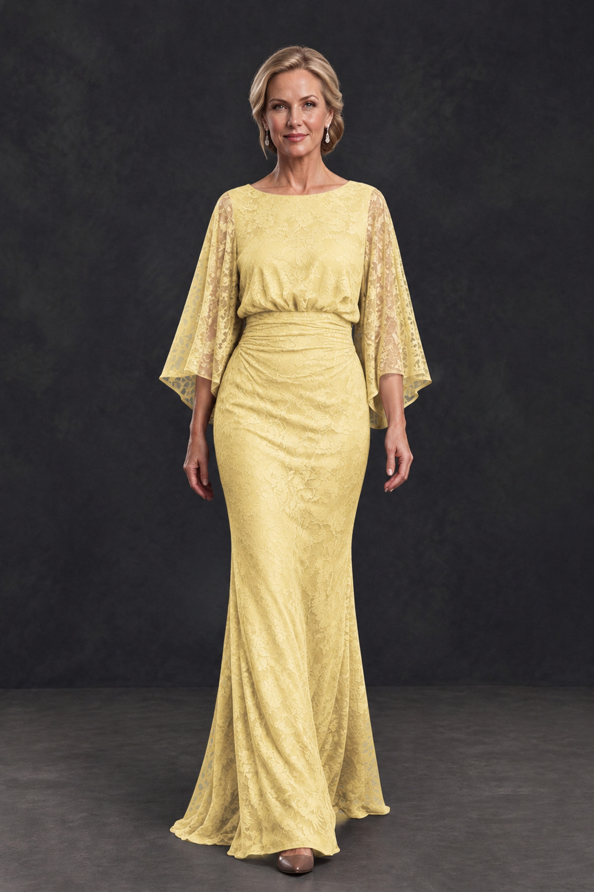 BOLODOO Yellow Lace Flutter Sleeve Mother of the Bride Dress - Yellow - Yellow_4