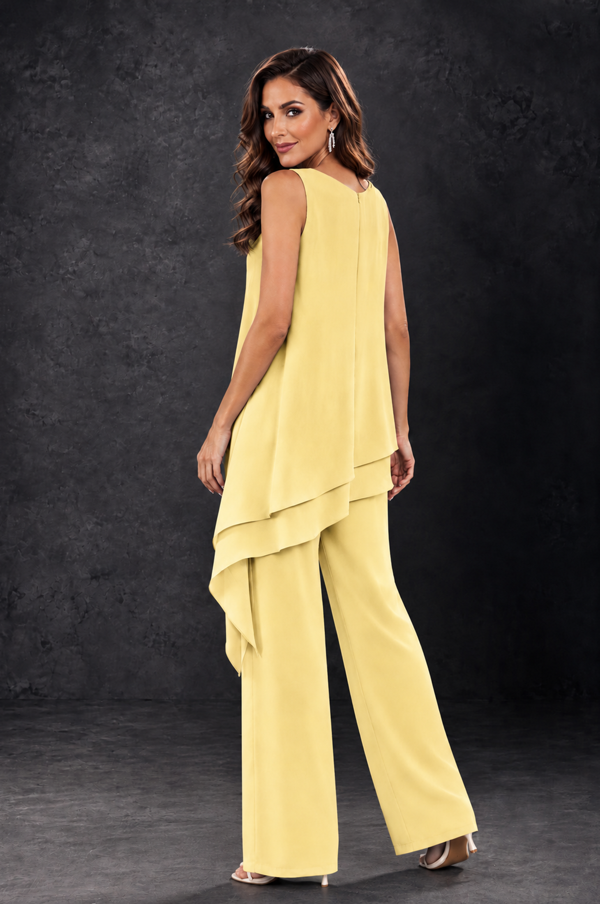 BOLODOO Yellow Layered Mother of the Bride Pantsuit with Jacket - Yellow - Yellow_4