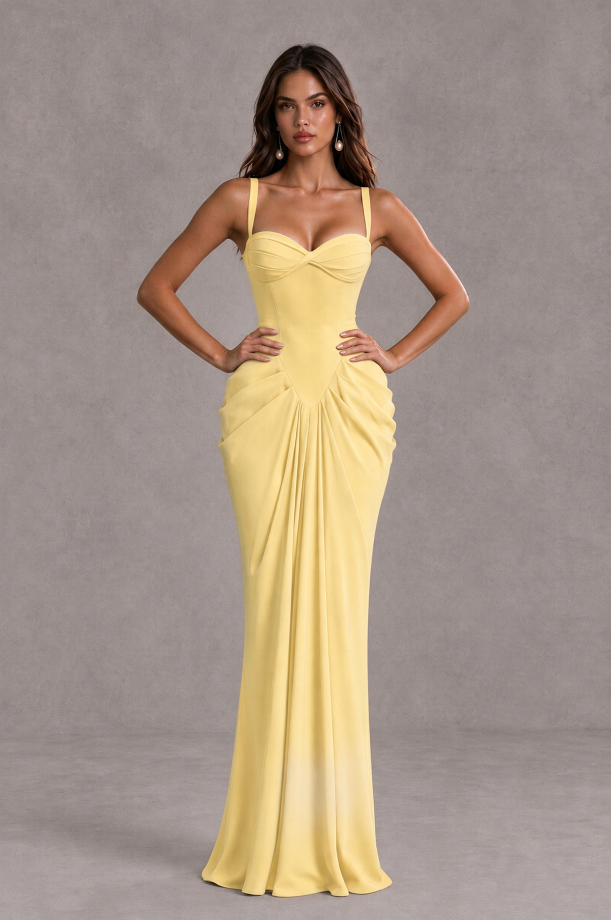 BOLODOO Yellow Sweetheart Ruched Lace-Up Back Evening Gown - Yellow - Yellow_4