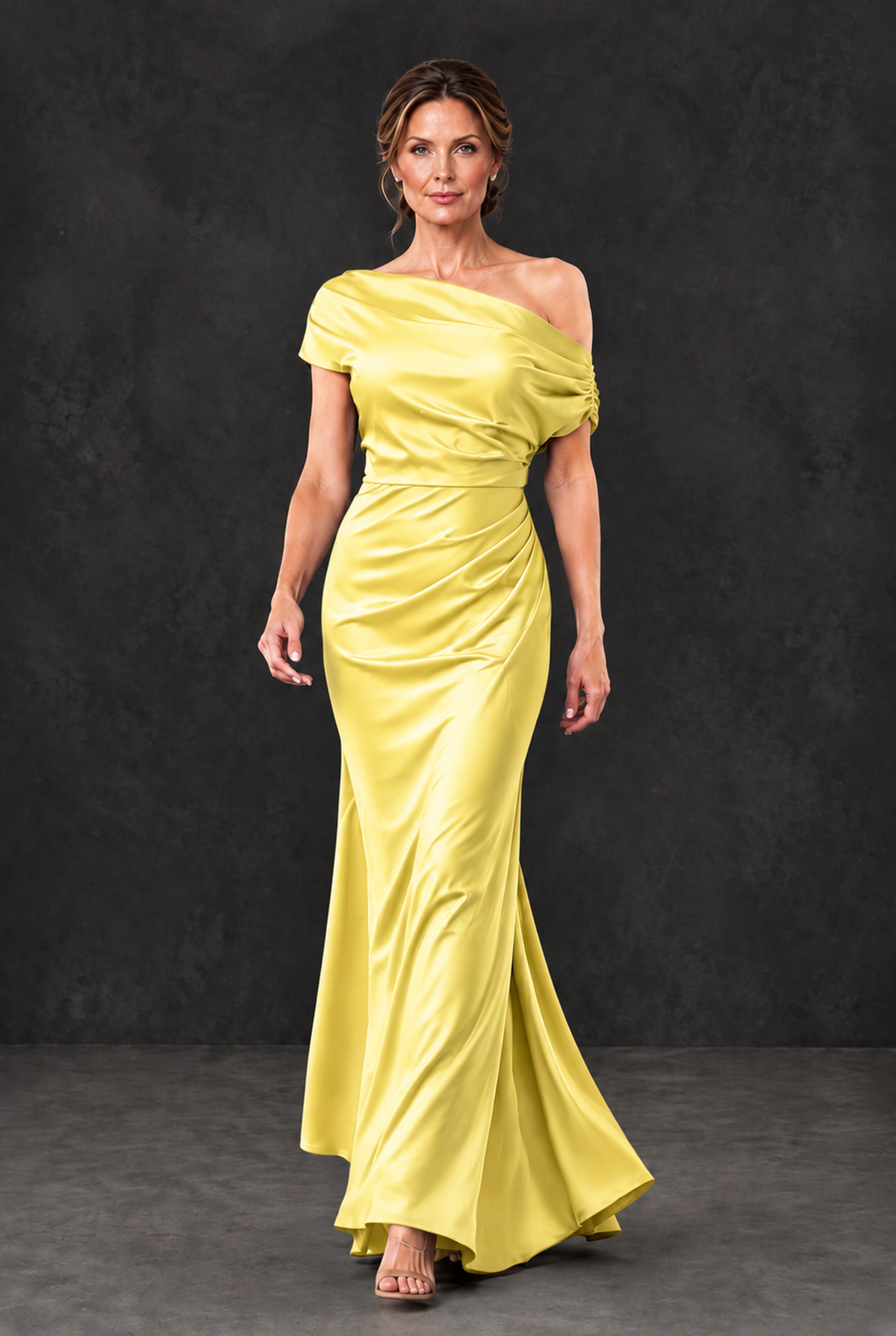 BOLODOO Yellow Asymmetric Ruched Mother of the Bride Dress - Yellow - Yellow_4