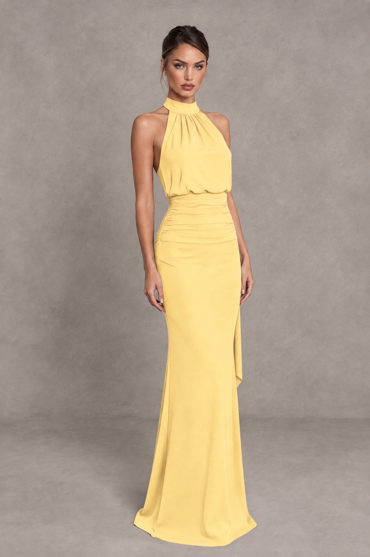 BOLODOO Yellow Chiffon Halter Maxi Formal Wedding Guest Dress - Yellow - Yellow_4