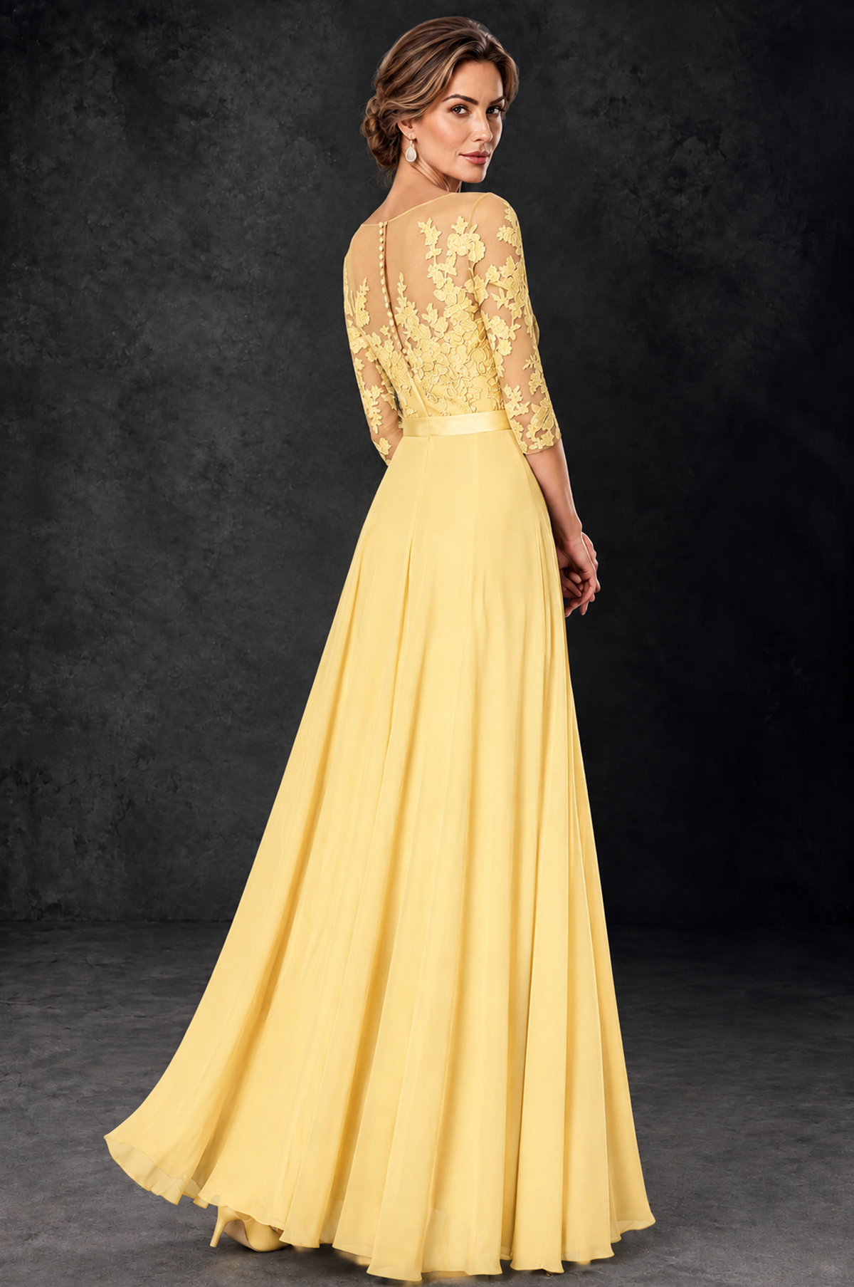 BOLODOO Yellow Lace Wide-Leg Jumpsuit with Three-Quarter Sleeves - Yellow - Yellow_4