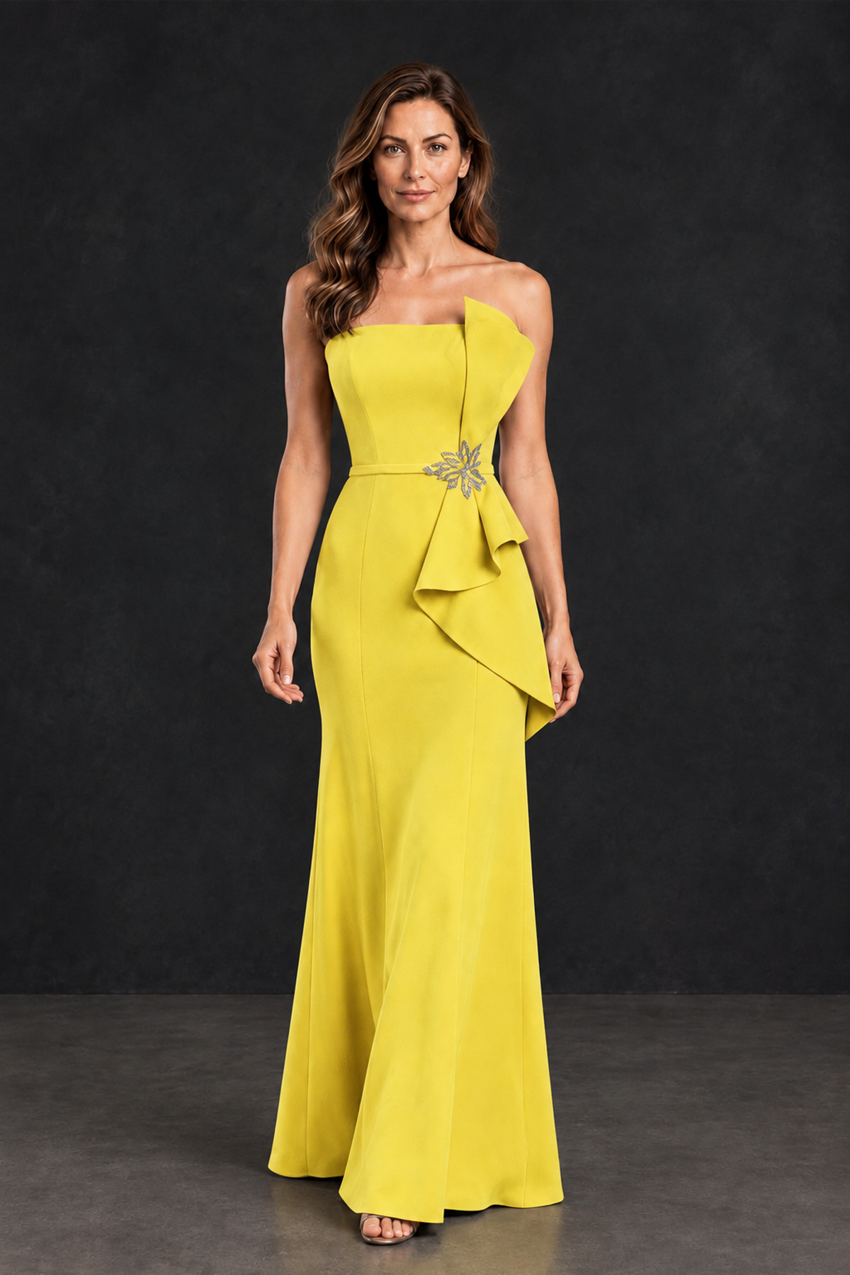 BOLODOO Yellow Strapless Mother of the Bride Dress with Ruffle Detail - Yellow - Yellow_4