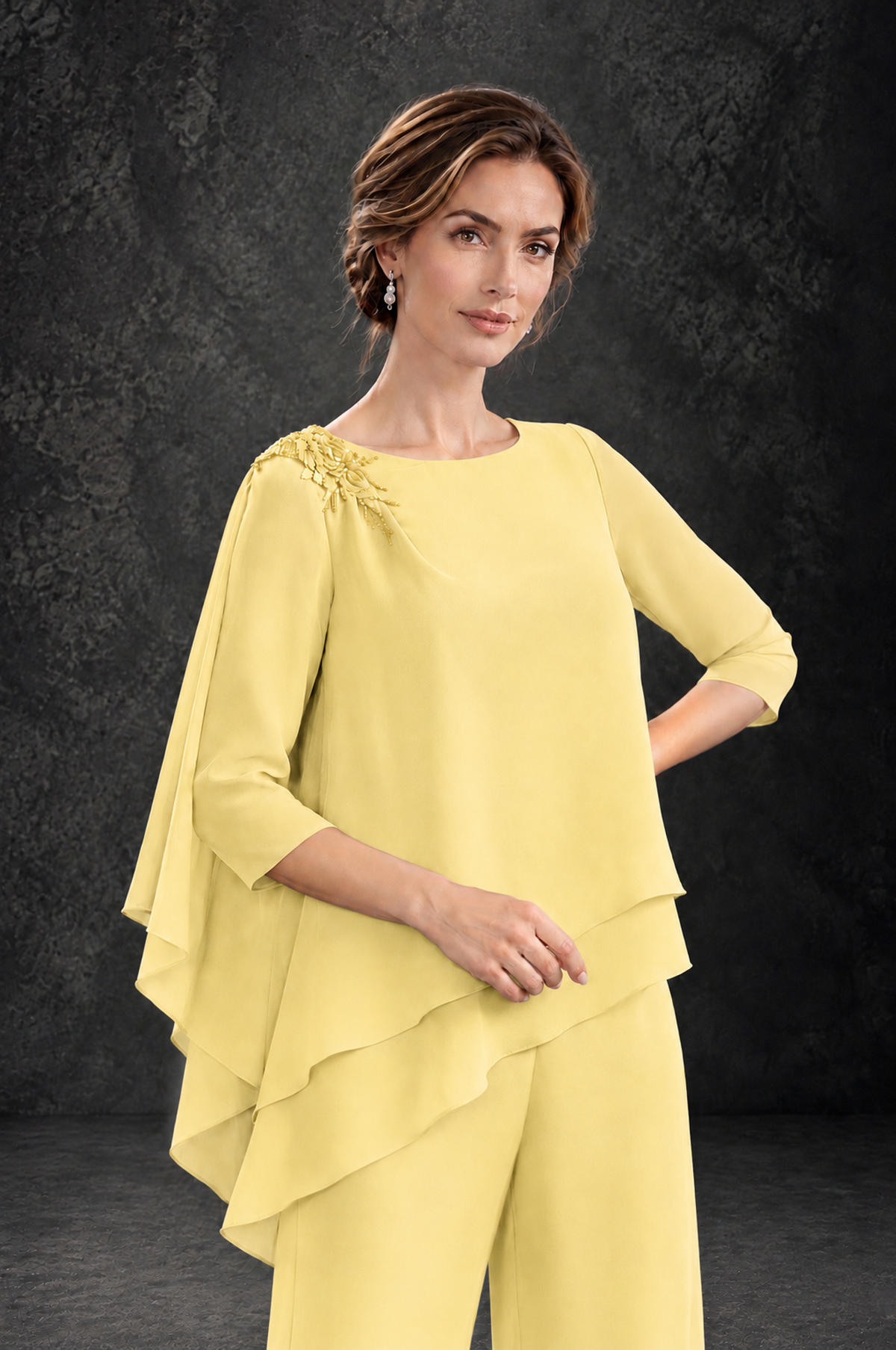 BOLODOO Yellow Layered Wide-Leg Mother of the Bride Pant Suit - Yellow - Yellow_4