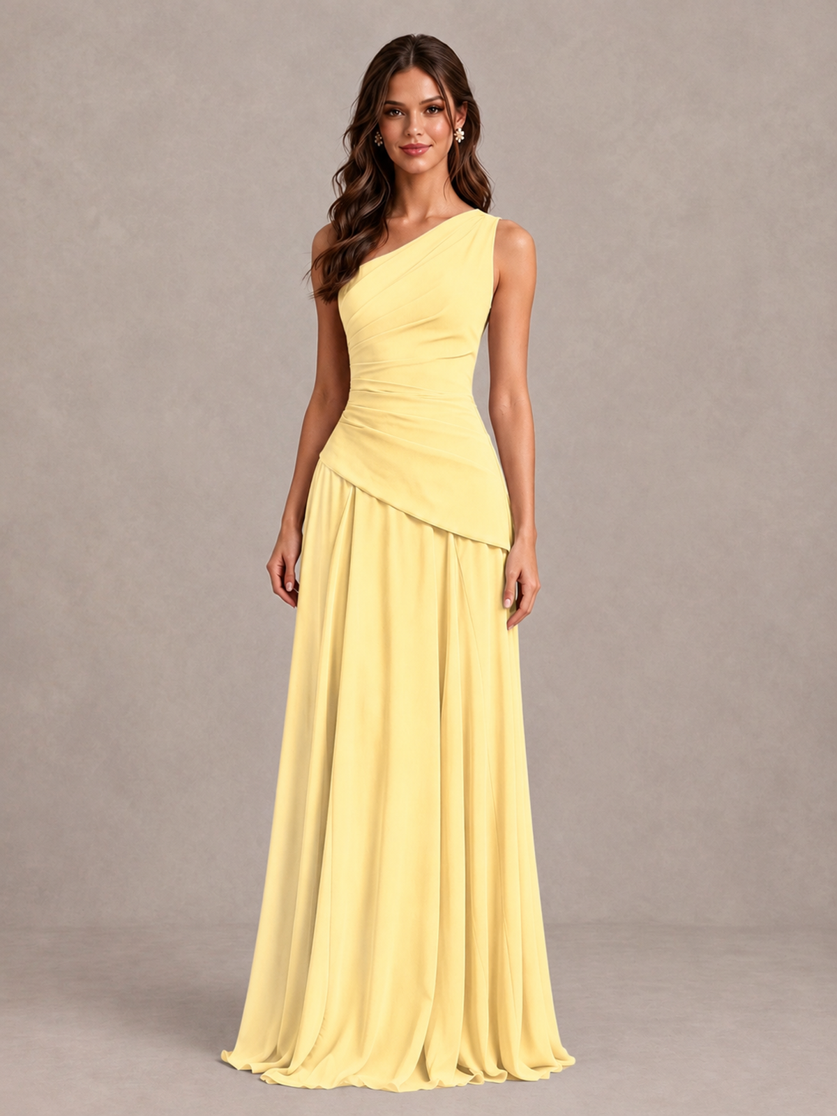 BOLODOO Yellow One-Shoulder Lace-Up Back Bridesmaid Dress - Yellow - Yellow_4