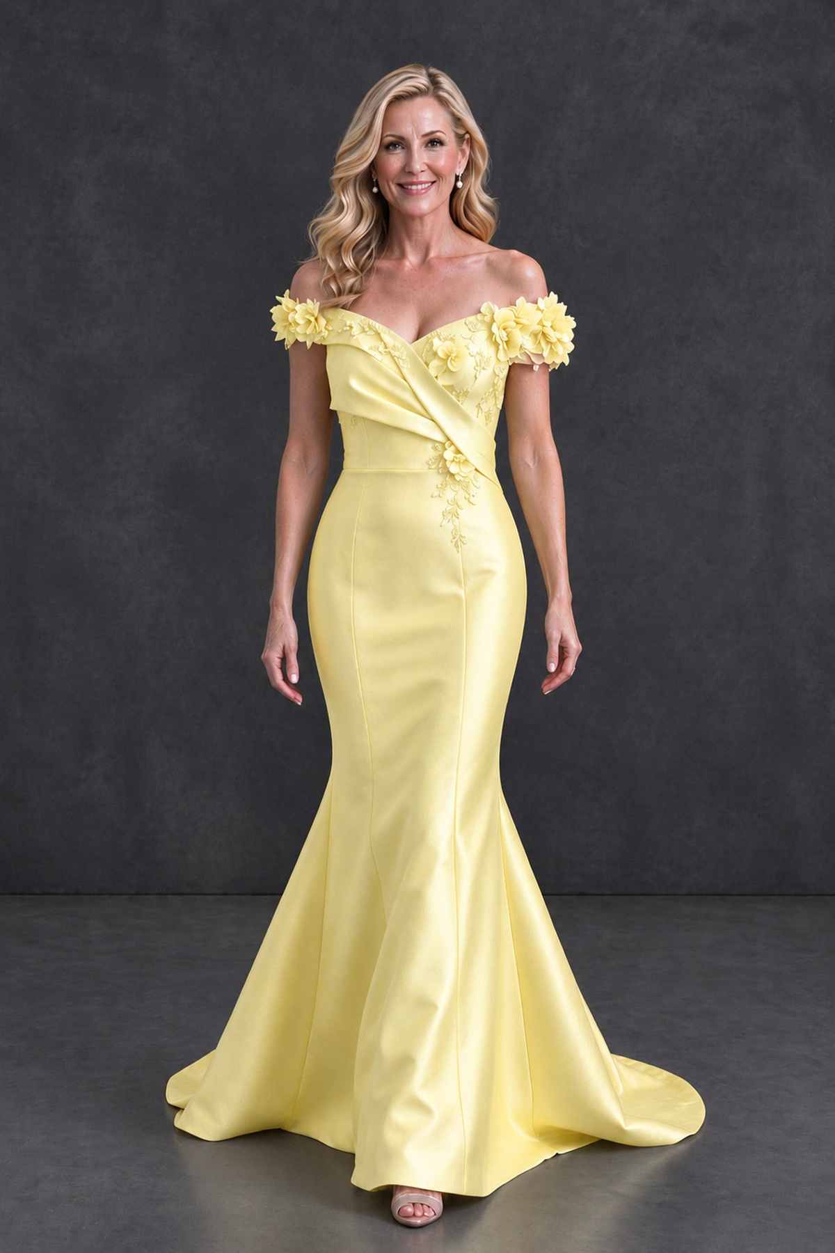 BOLODOO Yellow Off-Shoulder Floral Mermaid Mother of the Bride Dress - Yellow - Yellow_4