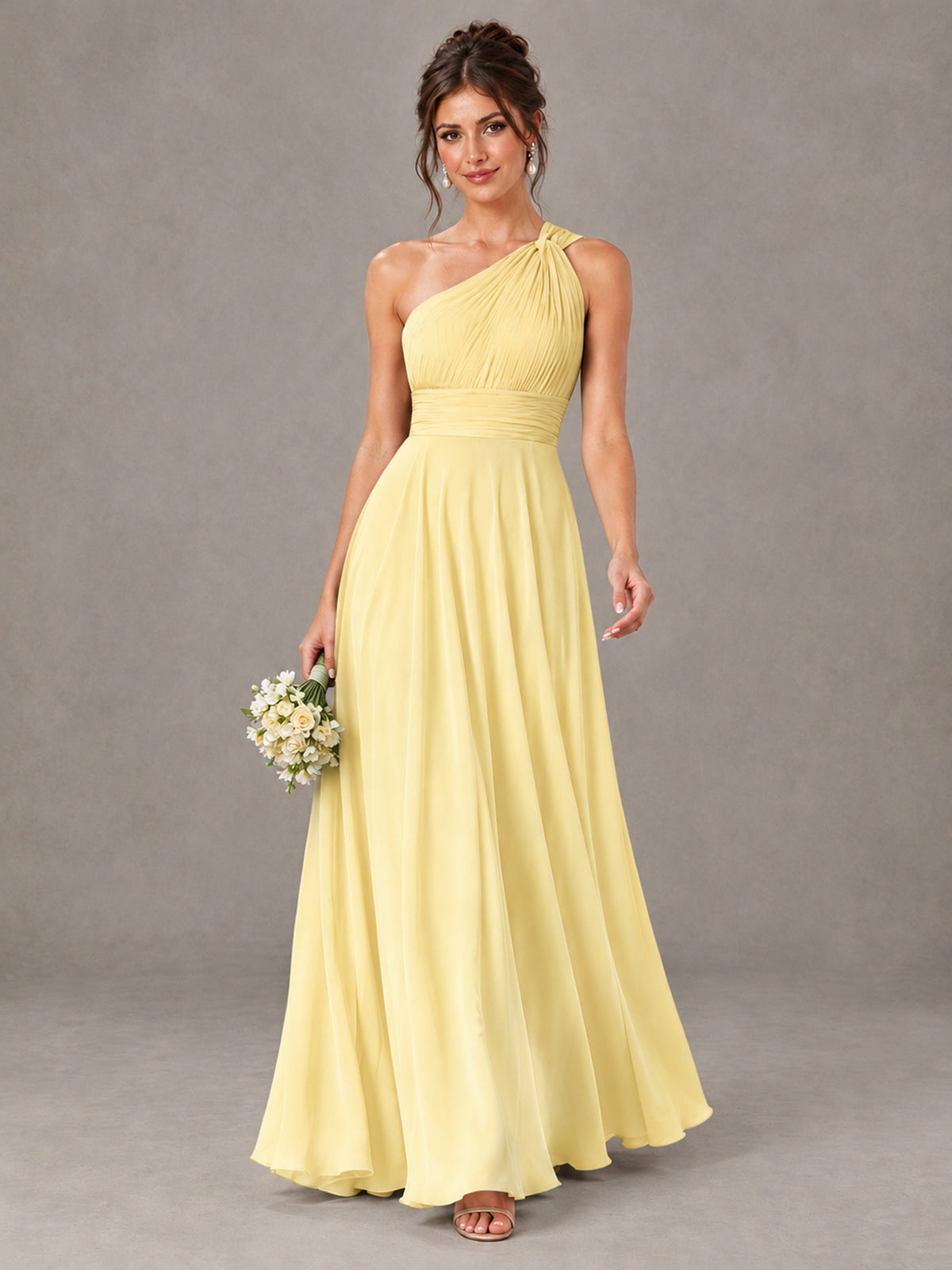 BOLODOO Yellow One-Shoulder Chiffon-Look Bridesmaid Dress - Yellow - Yellow (1)