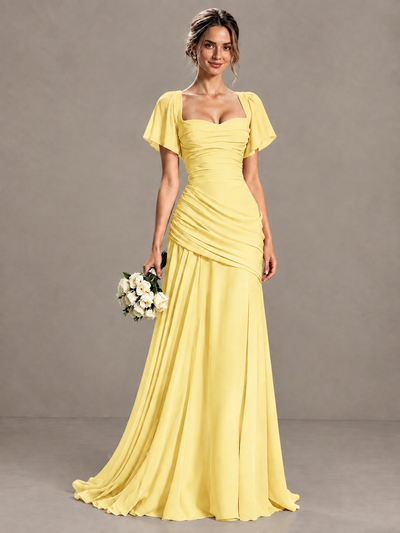 BOLODOO Yellow Flutter Sleeve Lace-Up Back Maxi Dress - Yellow