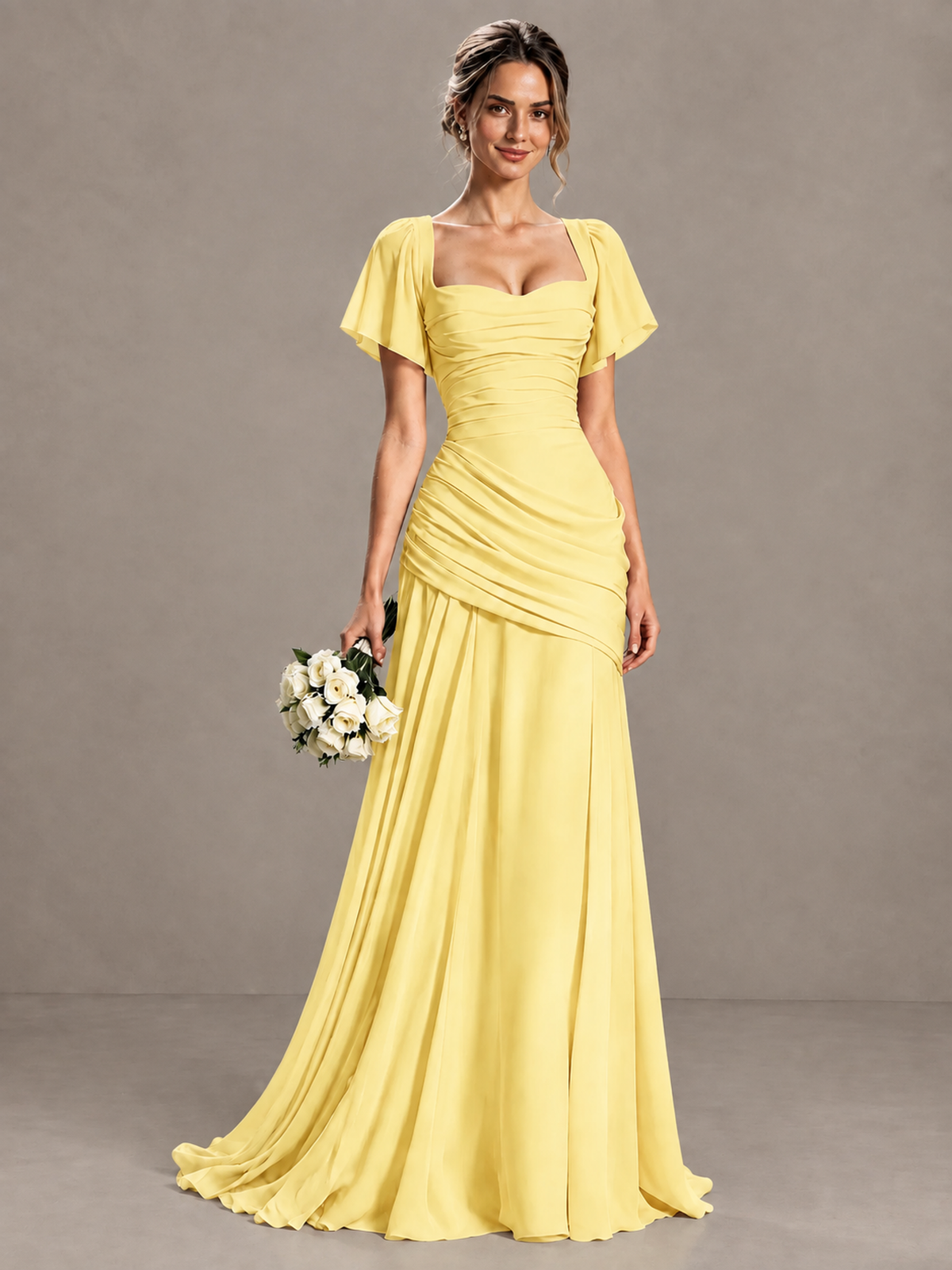 BOLODOO Yellow Flutter Sleeve Lace-Up Back Maxi Dress - Yellow