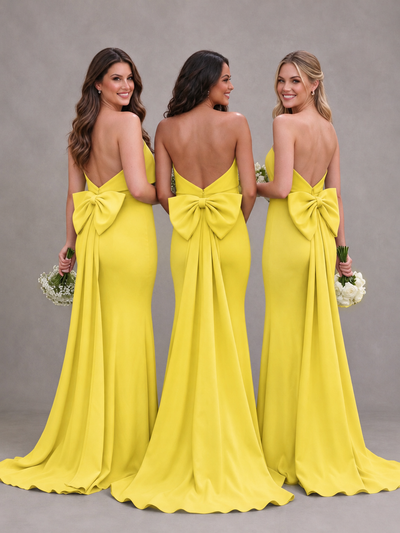 BOLODOO Yellow Gray Strapless Bow Back Mermaid Bridesmaid Dress - Yellow - Yellow (1)