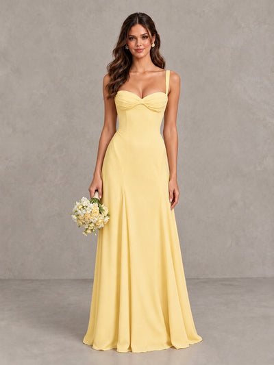 BOLODOO Yellow Sweetheart Lace-Up Back Bridesmaid Dress - Yellow - Yellow (1)