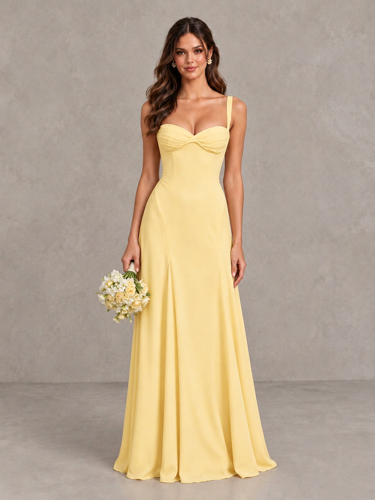 BOLODOO Yellow Sweetheart Lace-Up Back Bridesmaid Dress - Yellow - Yellow (1)