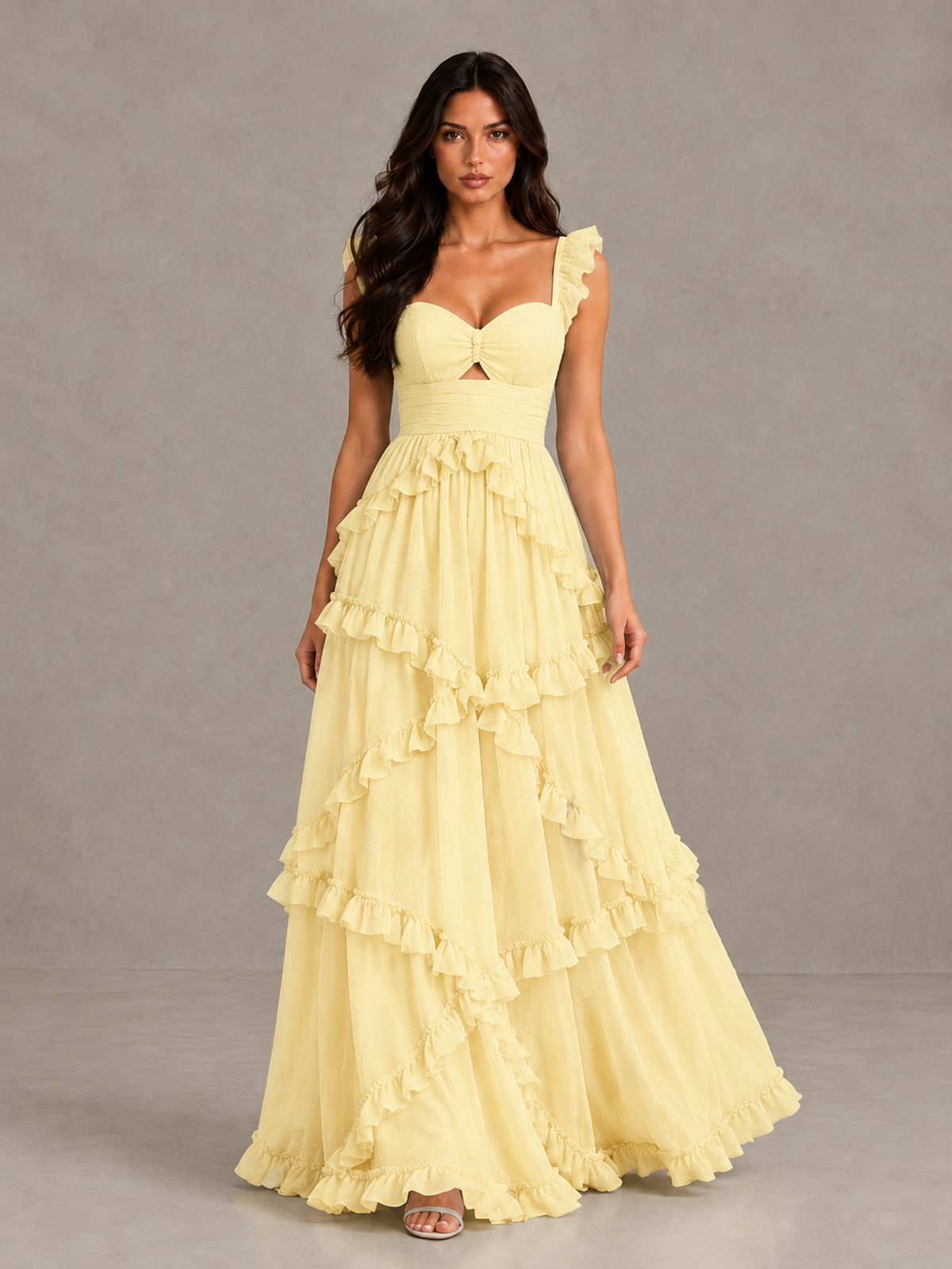BOLODOO Yellow Ruffle A-Line Prom Dress with Open Back - Yellow - Yellow (1)