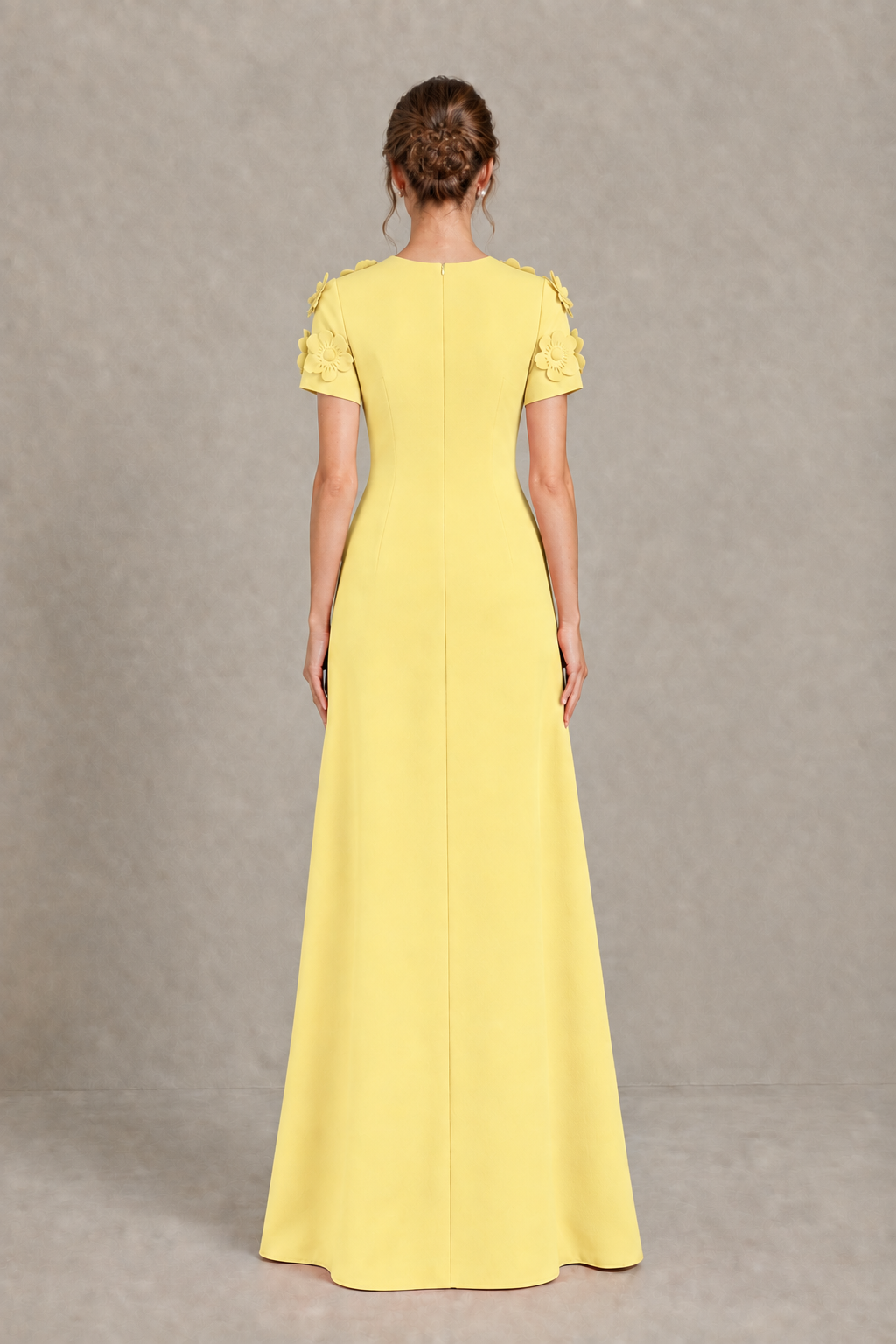 BOLODOO Yellow Textured Floral Maxi Dress with Short Sleeves - Yellow