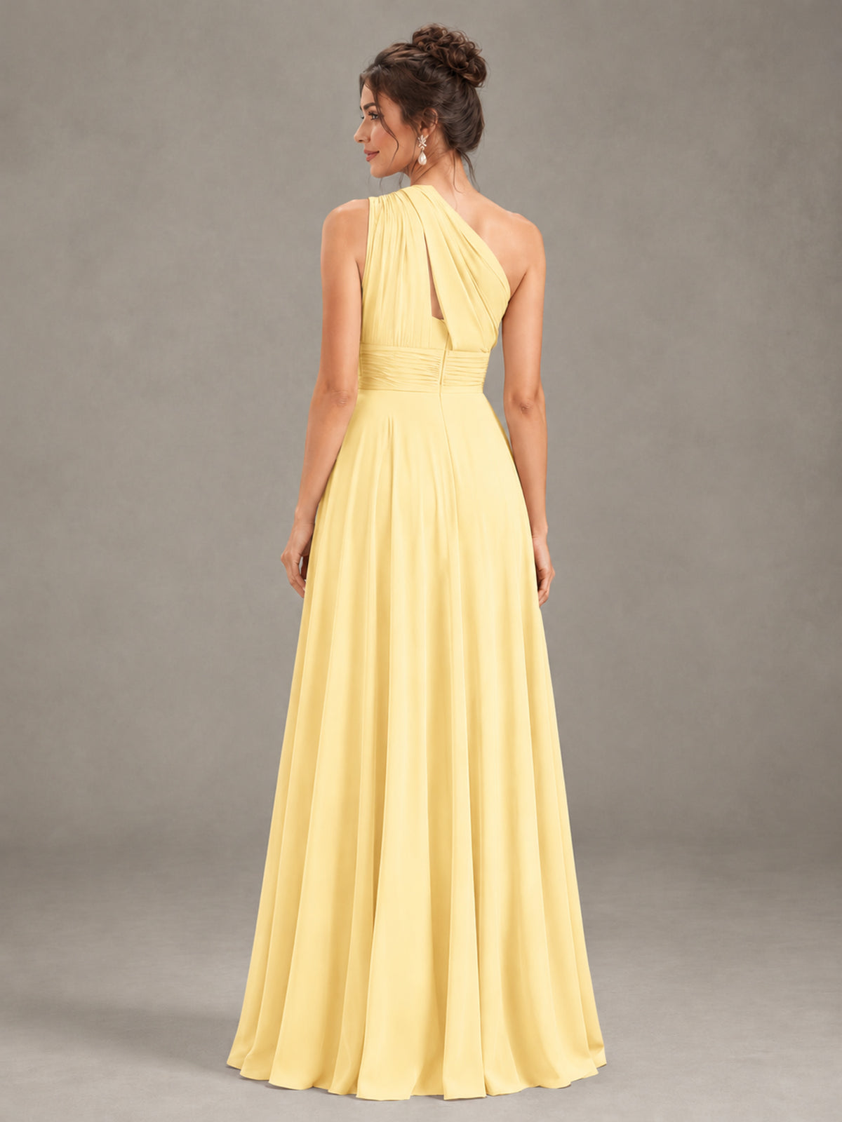 BOLODOO Yellow One-Shoulder Chiffon-Look Bridesmaid Dress - Yellow - Yellow (2)