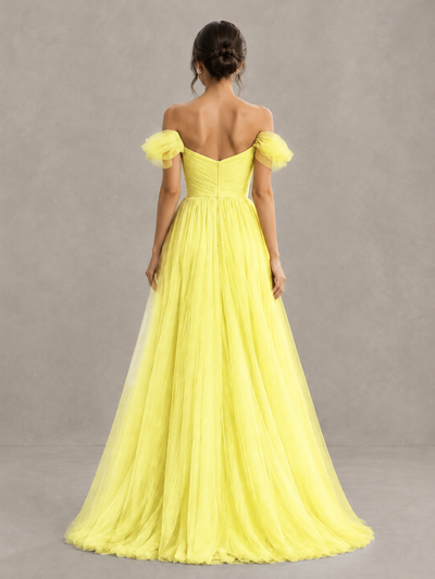 BOLODOO Yellow Off-the-Shoulder Ruffle Sleeve A-Line Bridesmaid Dress - Yellow - Yellow (2)