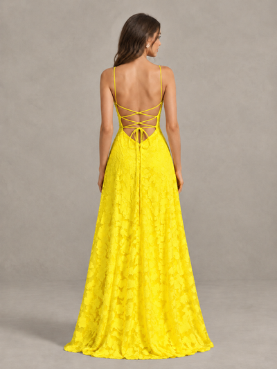 BOLODOO Yellow Floral Appliqué Slit Maxi Dress - Yellow - Yellow (2)