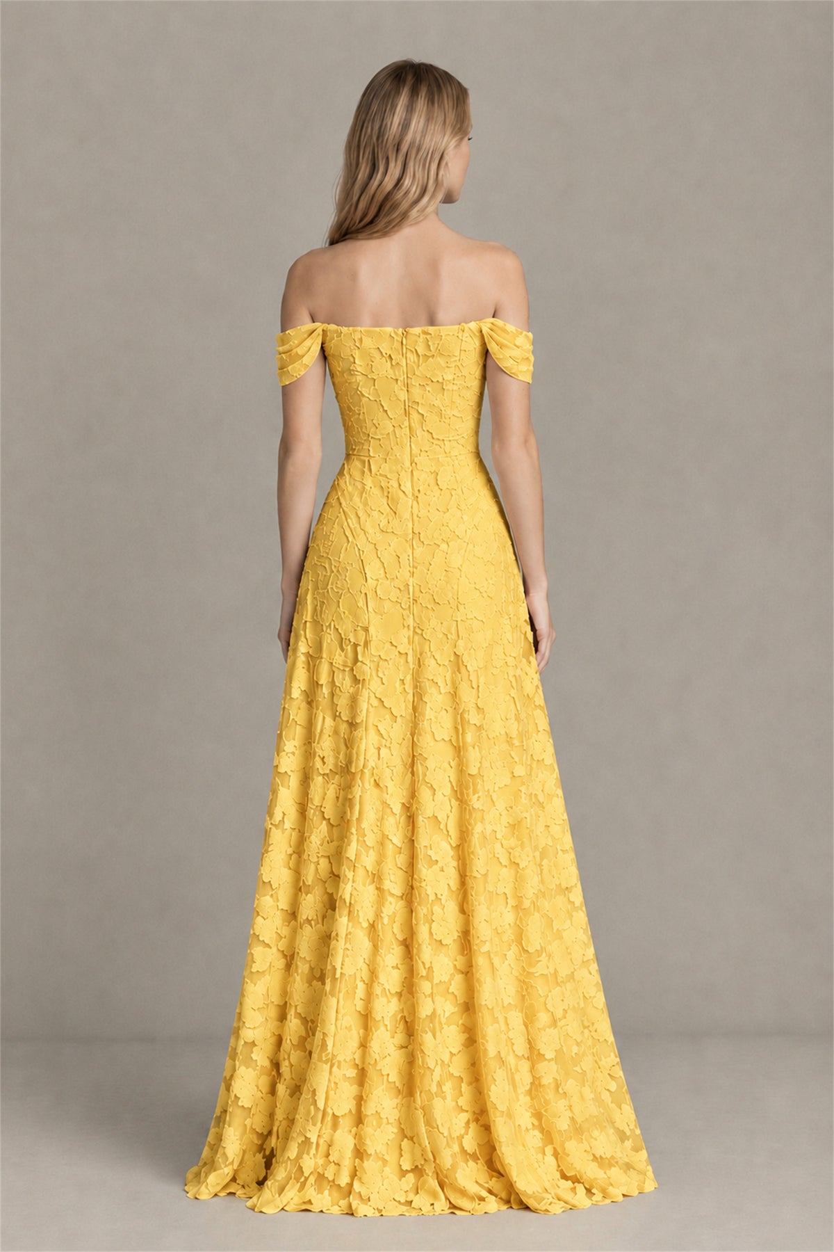 BOLODOO Yellow Off-Shoulder Pleated A-Line Maxi Dress Floral - Yellow