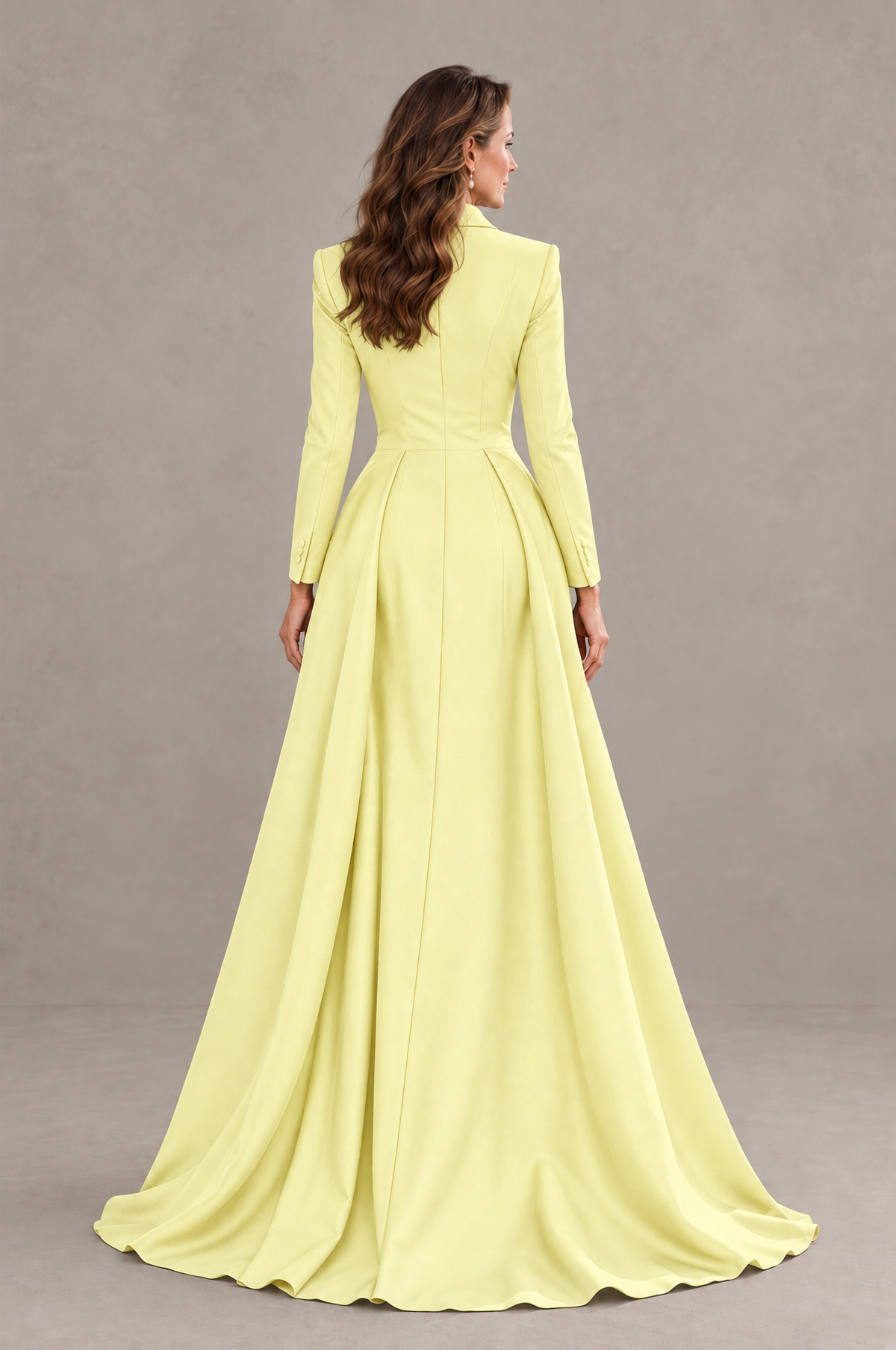 BOLODOO Yellow Long Sleeve Lace Blazer Gown with High Slit - Yellow - Yellow (2)