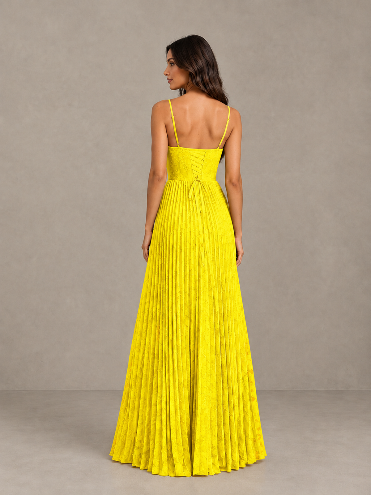 BOLODOO Yellow Pleated Bridesmaid Dress with Sweetheart Neckline & Slit - Yellow - Yellow (2)