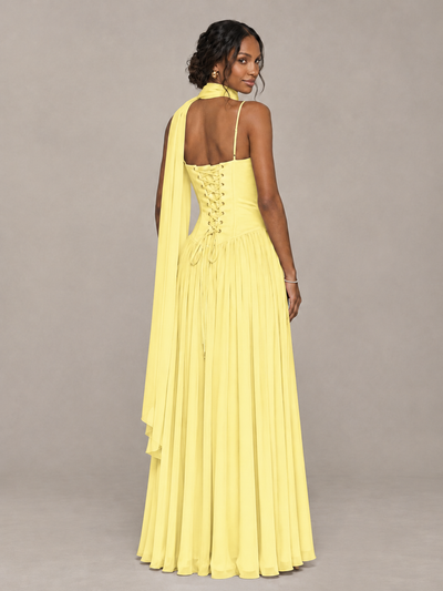 BOLODOO Yellow Corset Bridesmaid Dress with Scarf - Yellow - Yellow (2)