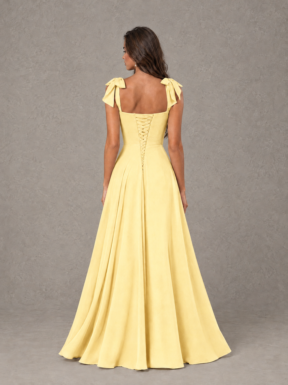 BOLODOO Yellow Bow-Strap Bridesmaid Dress with Ruffle Slit - Yellow - Yellow (2)