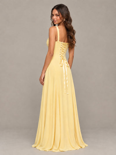BOLODOO Yellow Sweetheart Lace-Up Back Bridesmaid Dress - Yellow - Yellow (2)