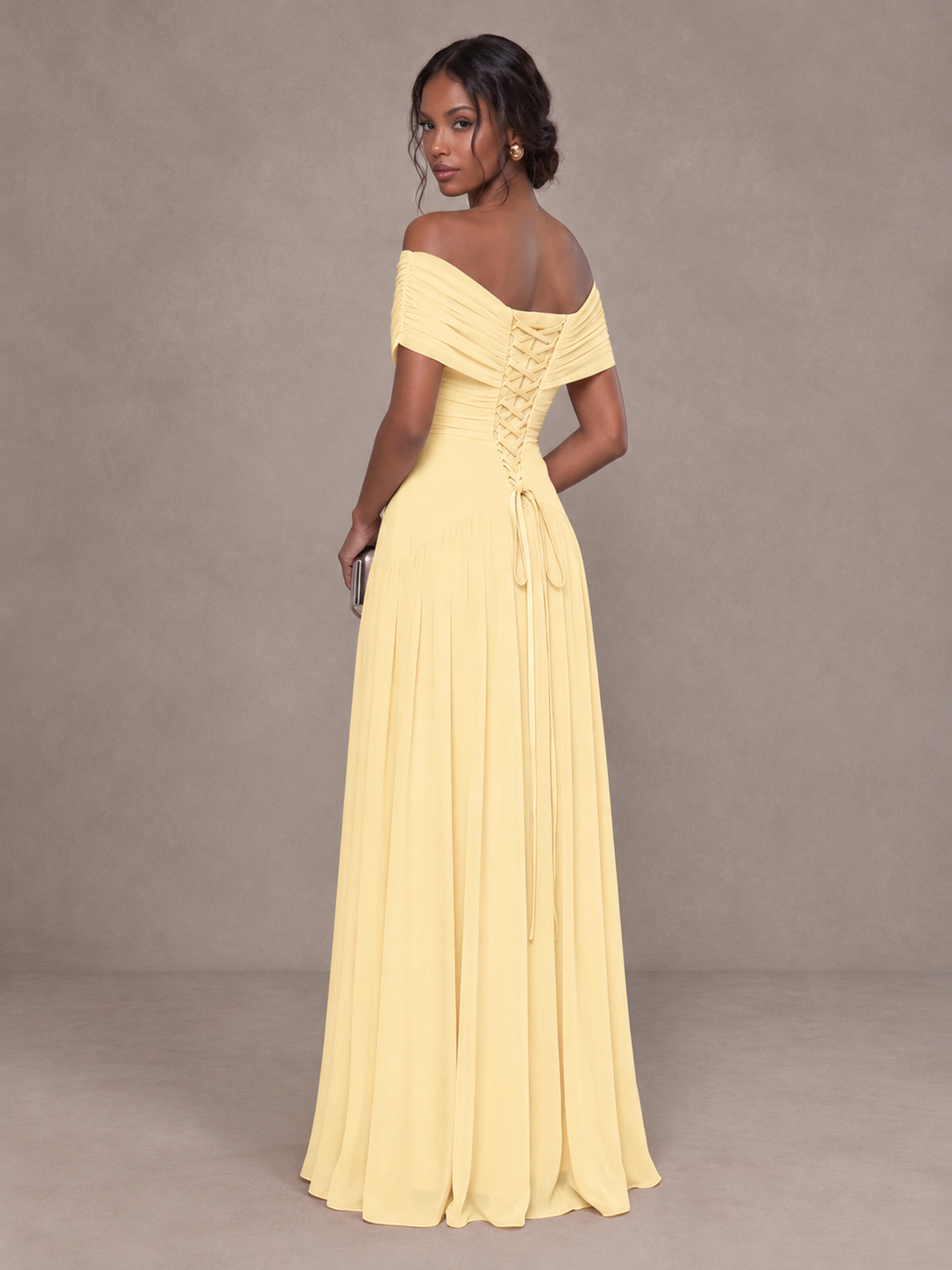 BOLODOO Yellow Off-Shoulder Ruched A-Line Bridesmaid Dress - Yellow - Yellow (2)