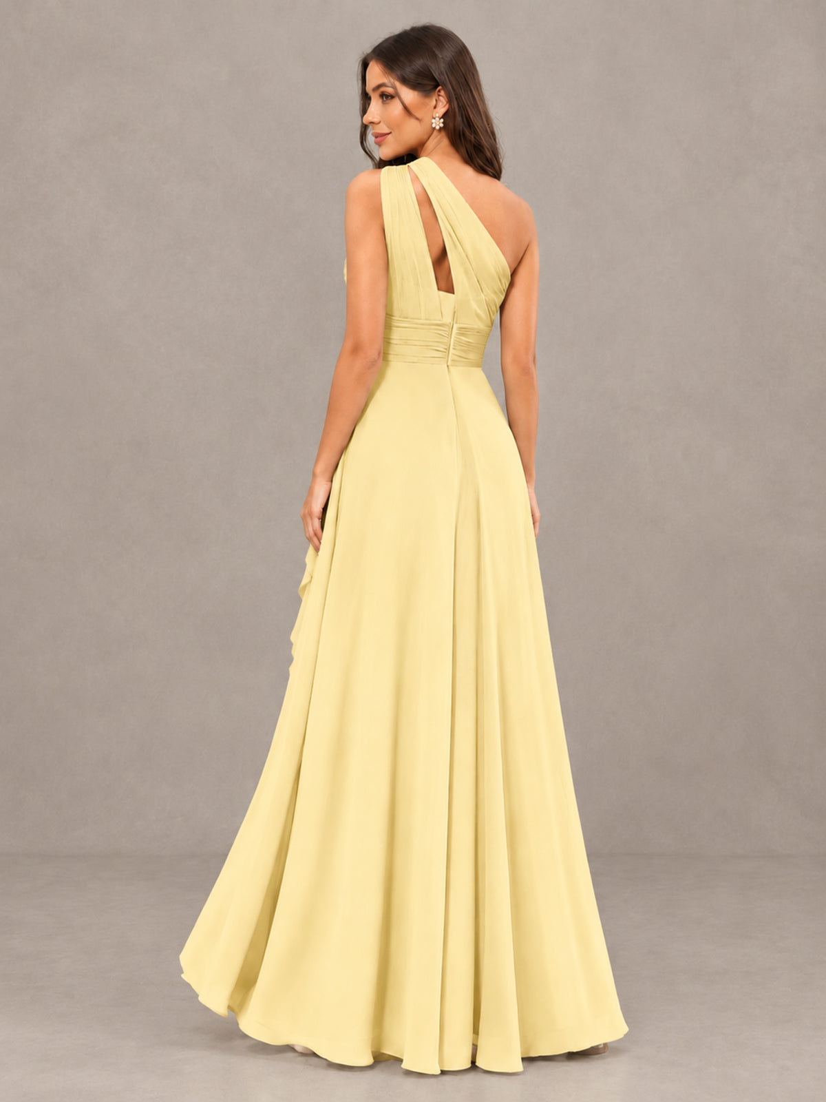 BOLODOO Yellow One-Shoulder Ruffle Bridesmaid Dress with Slit - Yellow - Yellow (2)
