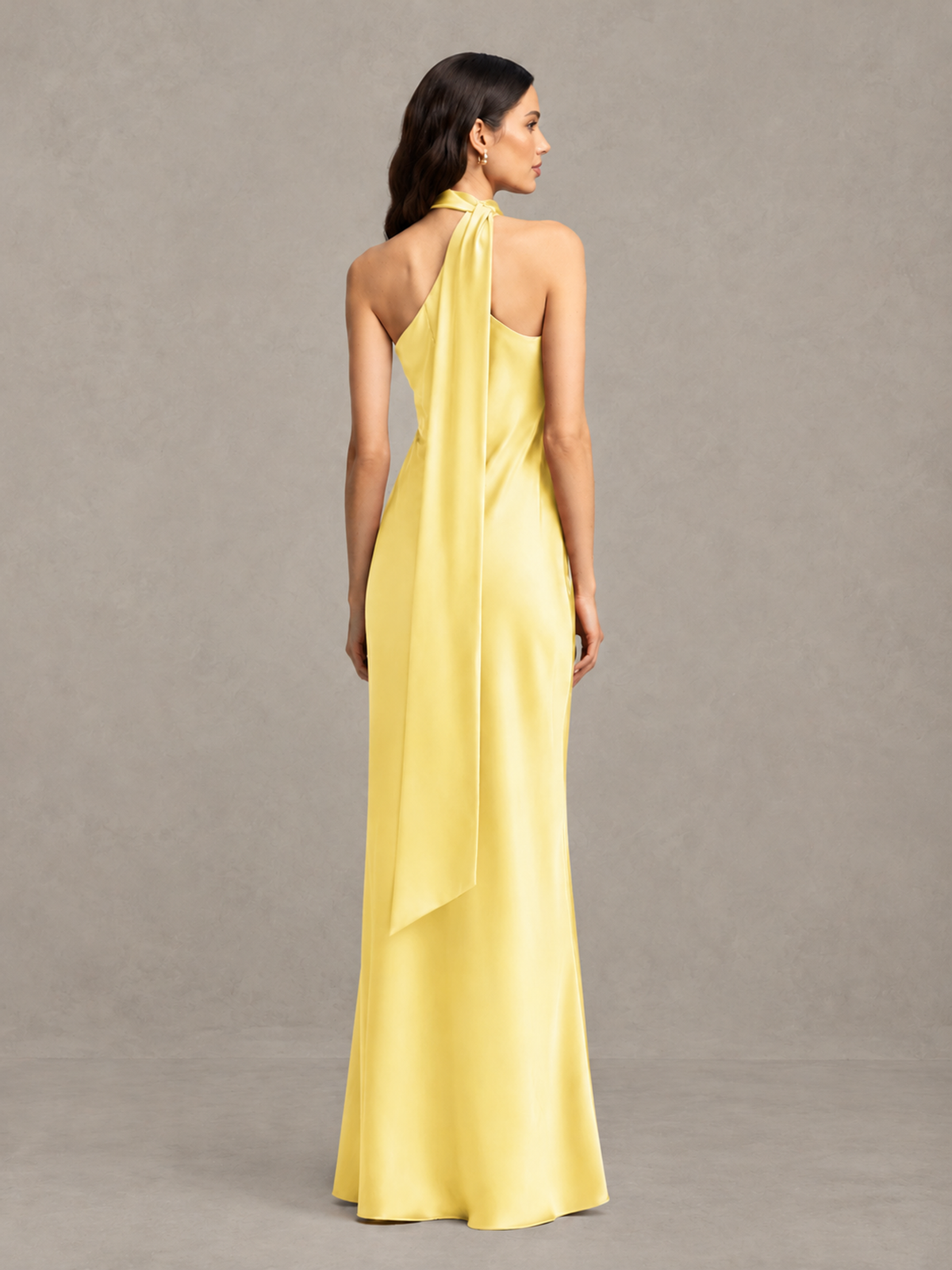 BOLODOO Yellow Satin One-Shoulder Bridesmaid Dress with Open Back - Yellow - Yellow (2)