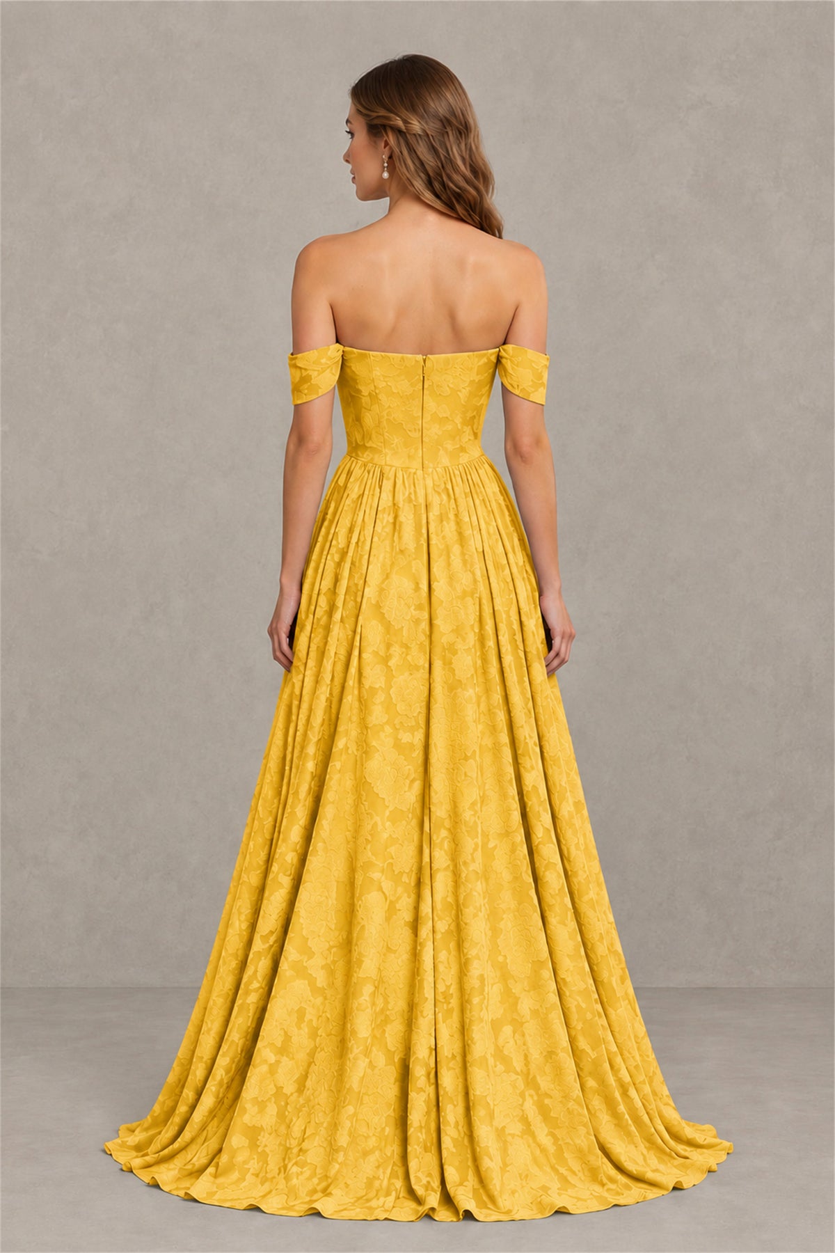 BOLODOO Yellow Off-Shoulder Floral A-Line Maxi Dress - Yellow