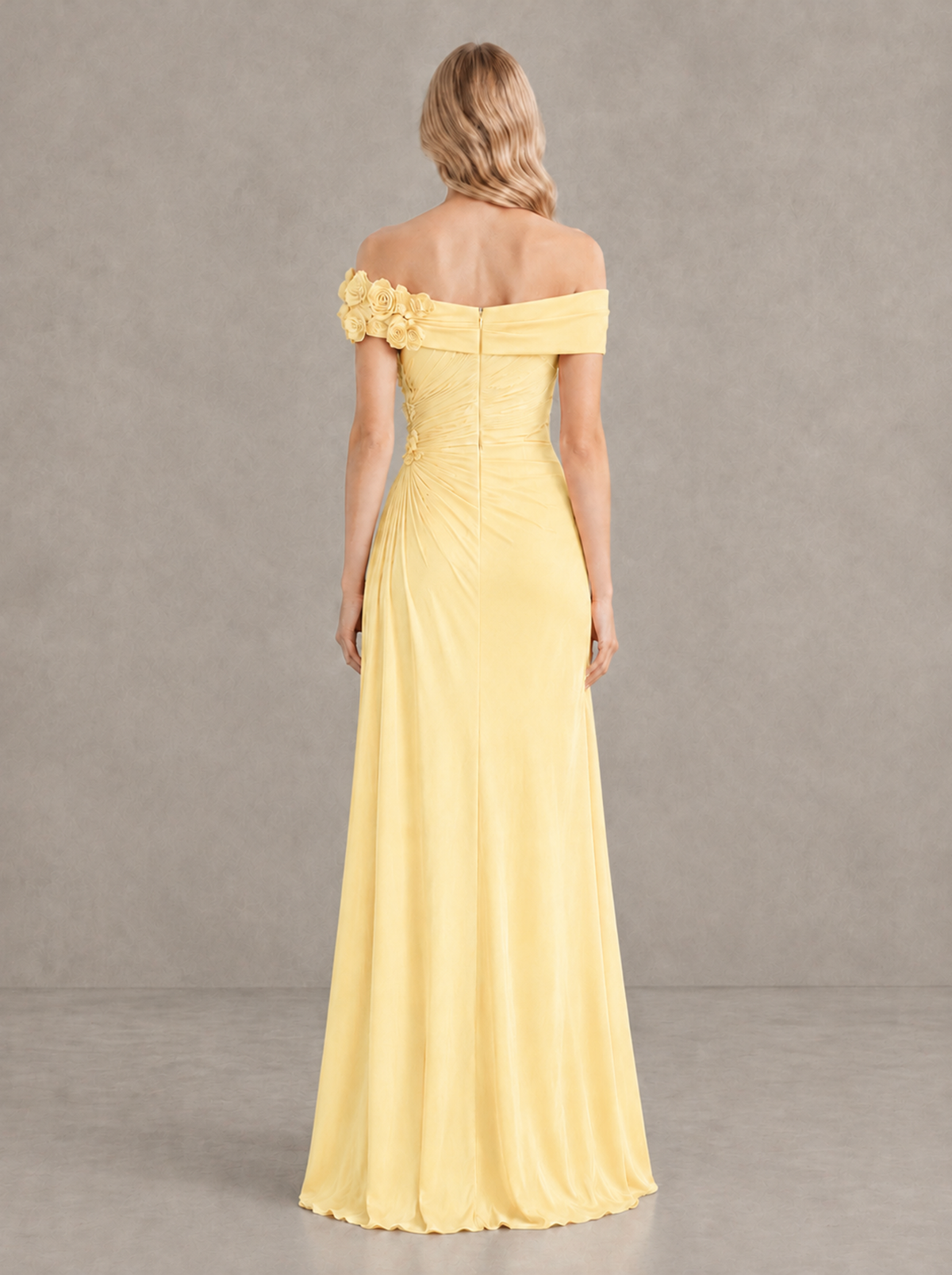 BOLODOO Yellow Off-Shoulder Floral Applique Wedding Guest Maxi Dress - Yellow - Yellow (2)