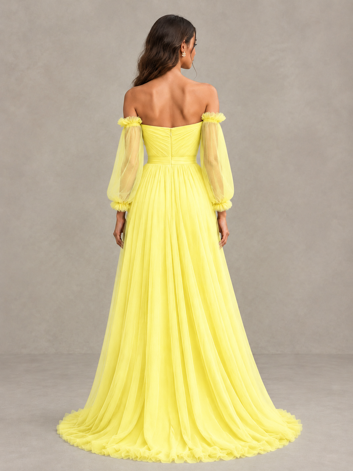BOLODOO Yellow Off-the-Shoulder Long Sleeve A-Line Bridesmaid Dress - Yellow - Yellow (2)