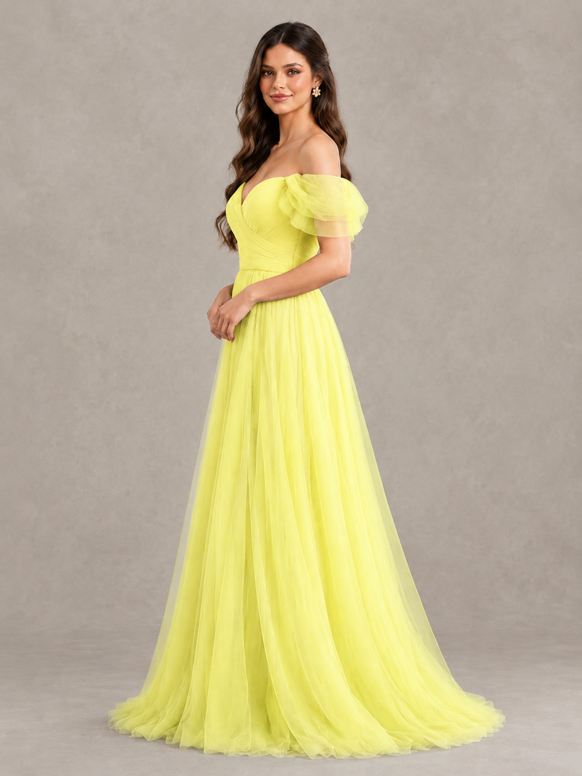 BOLODOO Yellow Off-the-Shoulder Ruffle Sleeve A-Line Bridesmaid Dress - Yellow - Yellow (3)