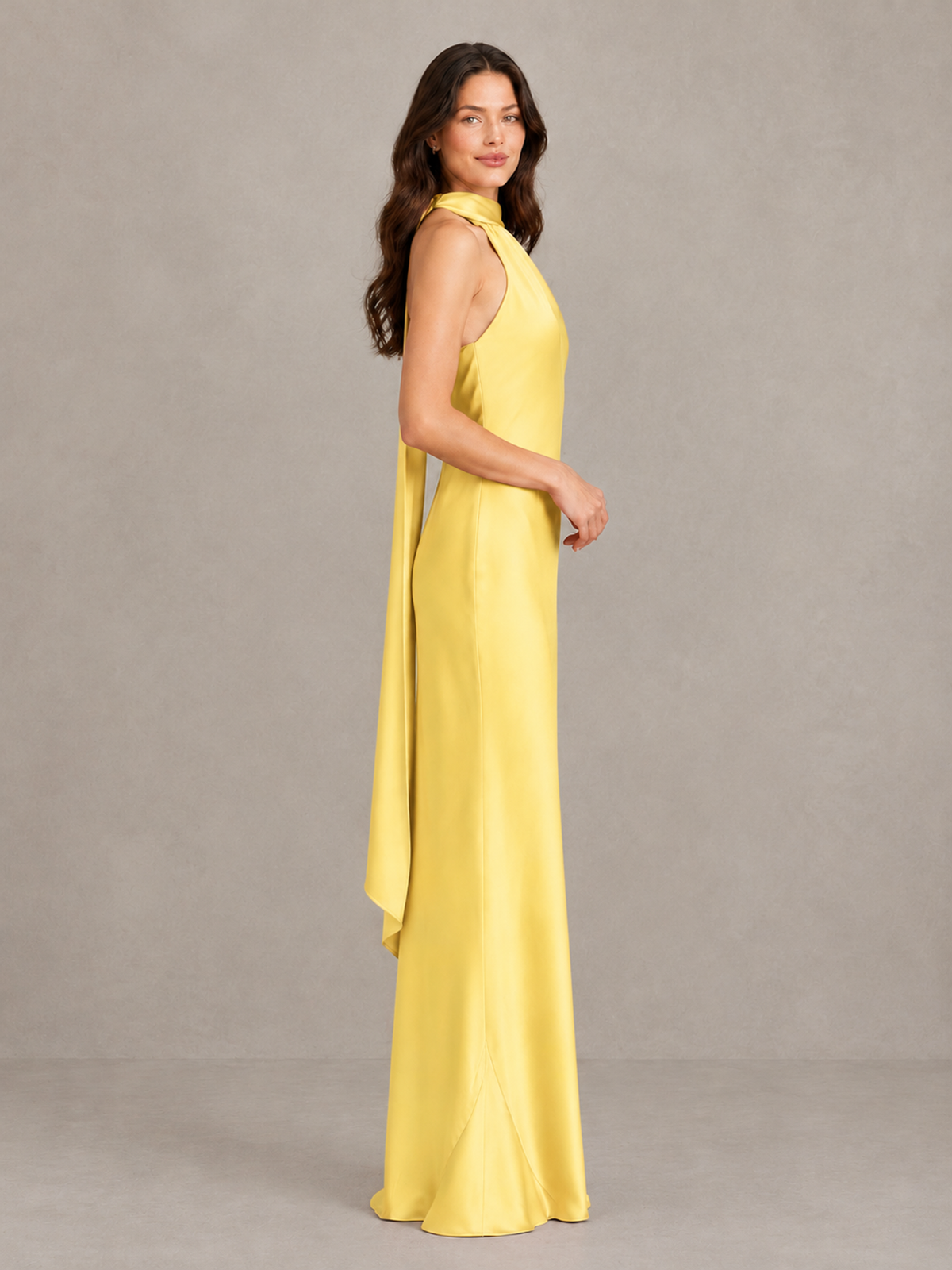 BOLODOO Yellow Satin One-Shoulder Bridesmaid Dress with Open Back - Yellow - Yellow (3)