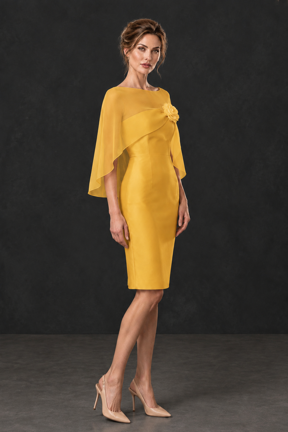 BOLODOO Yellow Cape Knee-Length Mother of the Bride Dress - Yellow - Yellow (3)