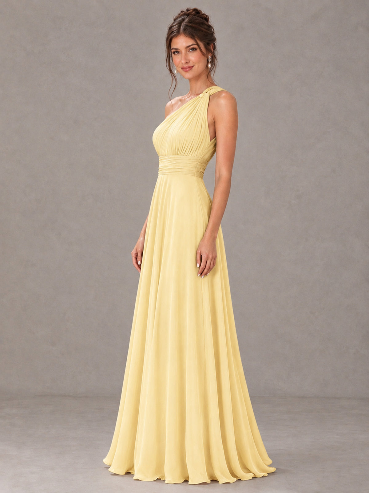 BOLODOO Yellow One-Shoulder Chiffon-Look Bridesmaid Dress - Yellow - Yellow (3)