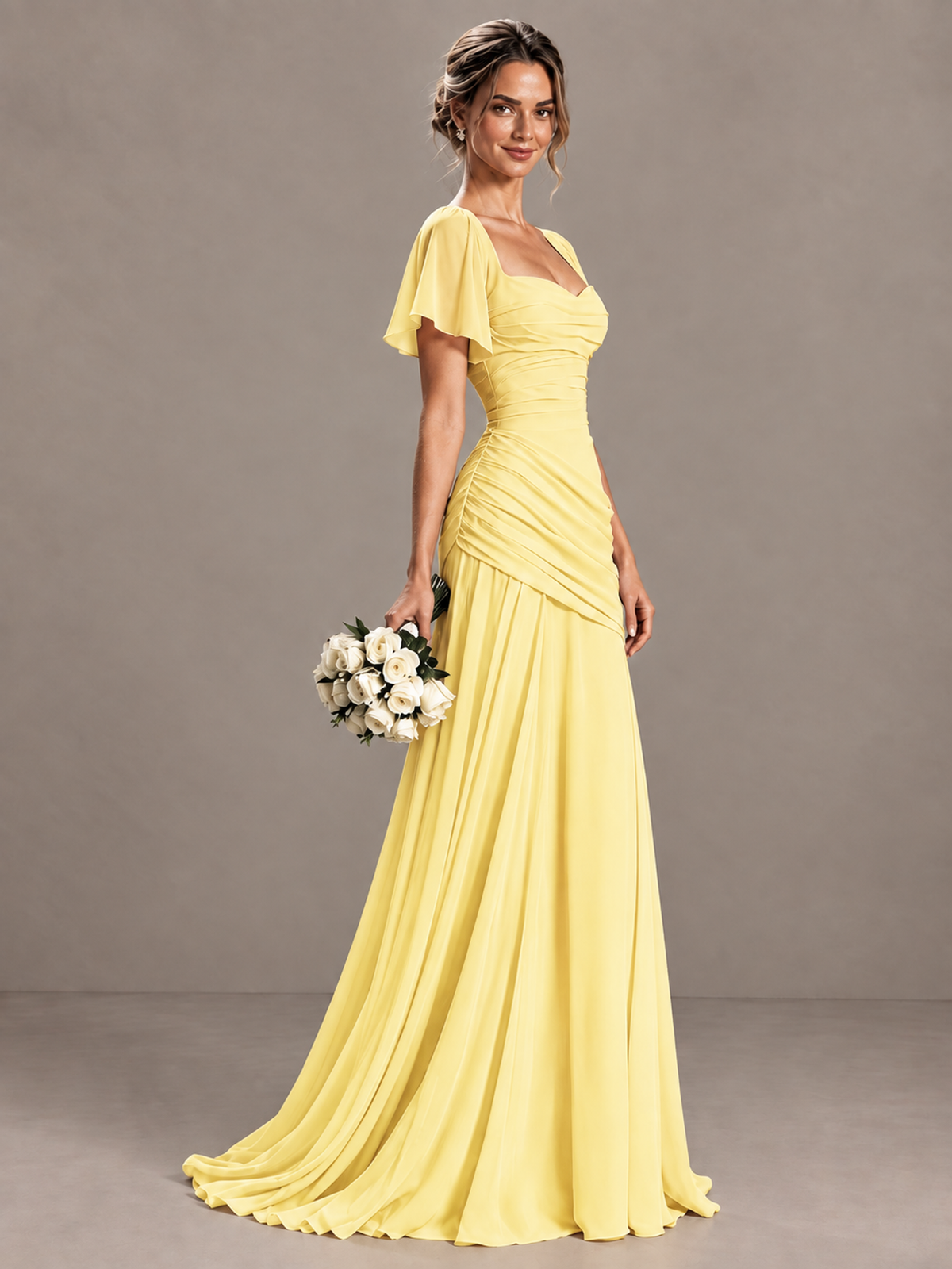 BOLODOO Yellow Flutter Sleeve Lace-Up Back Maxi Dress - Yellow