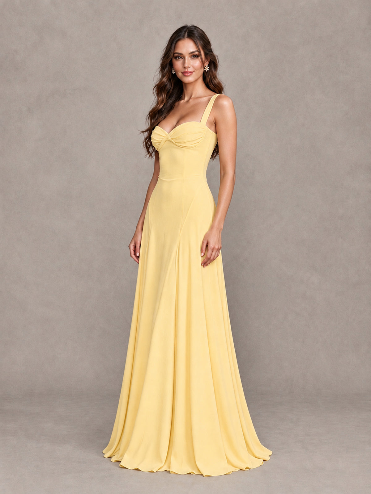 BOLODOO Yellow Sweetheart Lace-Up Back Bridesmaid Dress - Yellow - Yellow (3)
