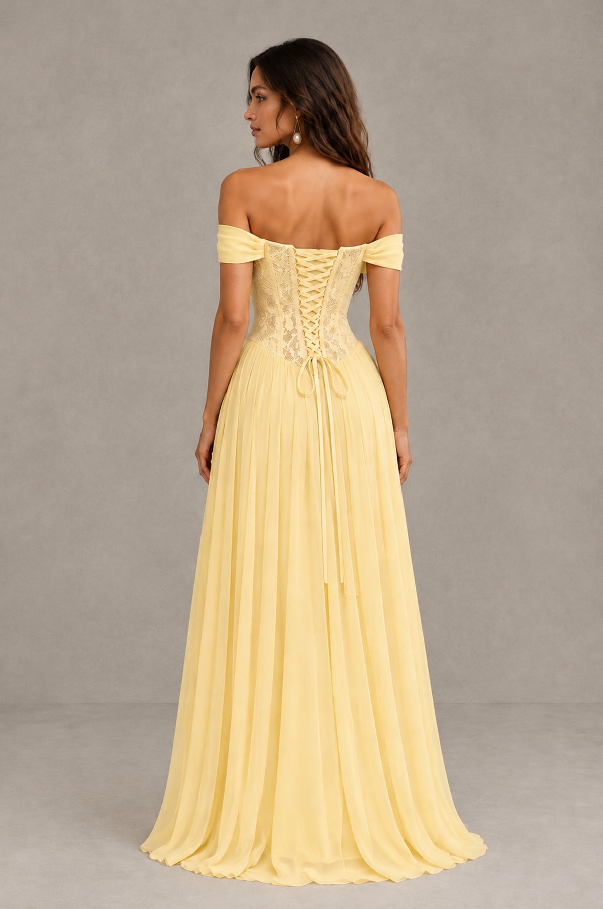 BOLODOO Yellow Off-Shoulder Lace Corset Tulle Maxi Dress - Yellow - Yellow (3)