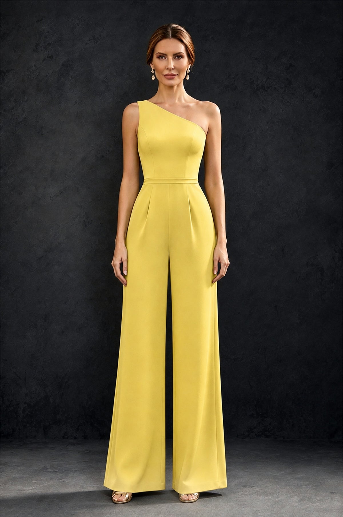 BOLODOO Yellow 2-Piece Set: Off-Shoulder 3D Floral Cape Gown & One-Shoulder Wide-Leg Jumpsuit | BD0373 - Yellow