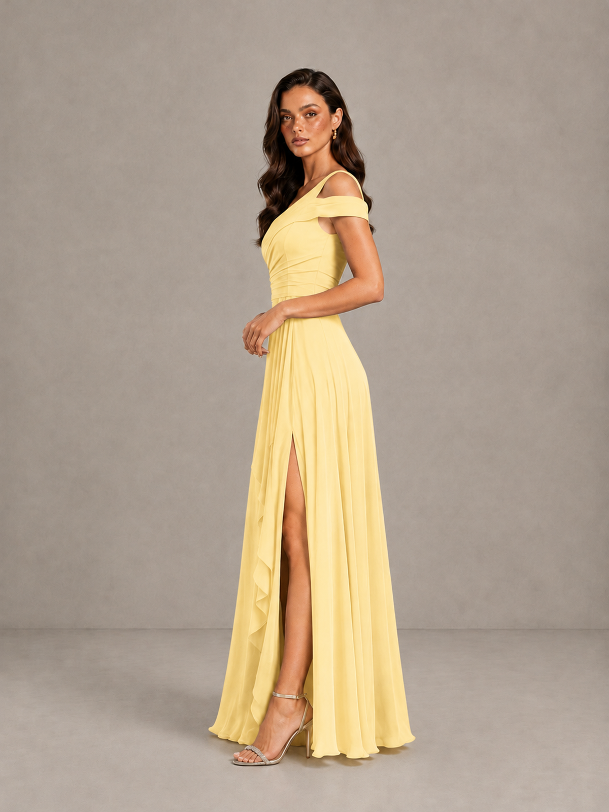 BOLODOO Yellow One-Shoulder Bridesmaid Dress with Side Slit - Yellow - Yellow (3)