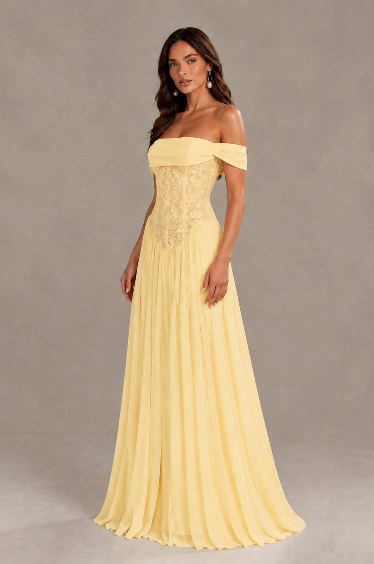 BOLODOO Yellow Off-Shoulder Lace Corset Tulle Maxi Dress - Yellow - Yellow (4)
