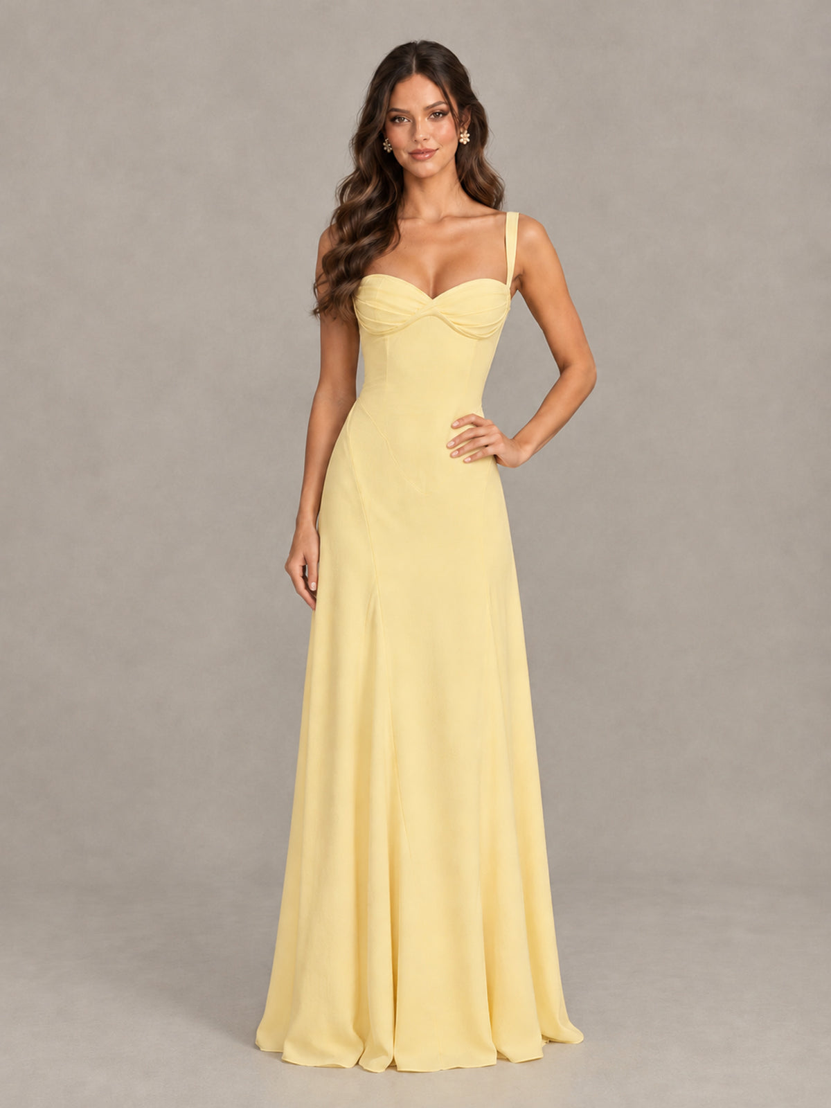 BOLODOO Yellow Sweetheart Lace-Up Back Bridesmaid Dress - Yellow - Yellow (4)