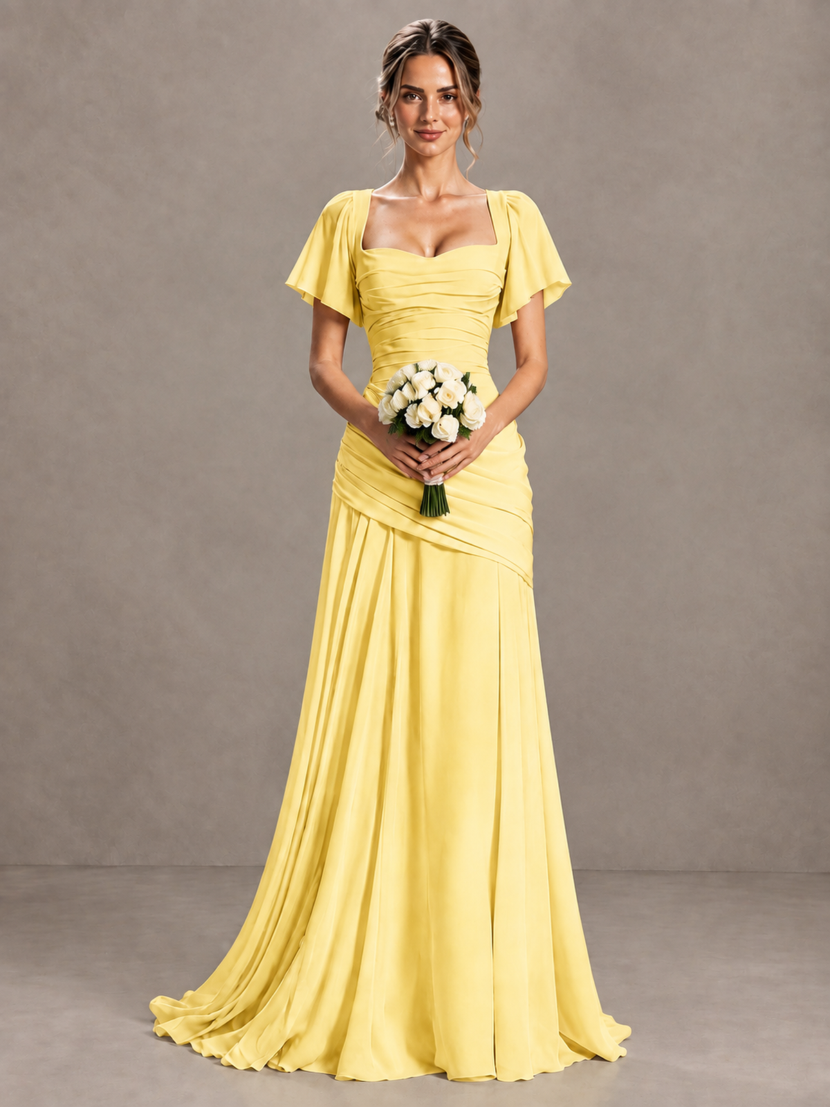 BOLODOO Yellow Flutter Sleeve Lace-Up Back Maxi Dress - Yellow