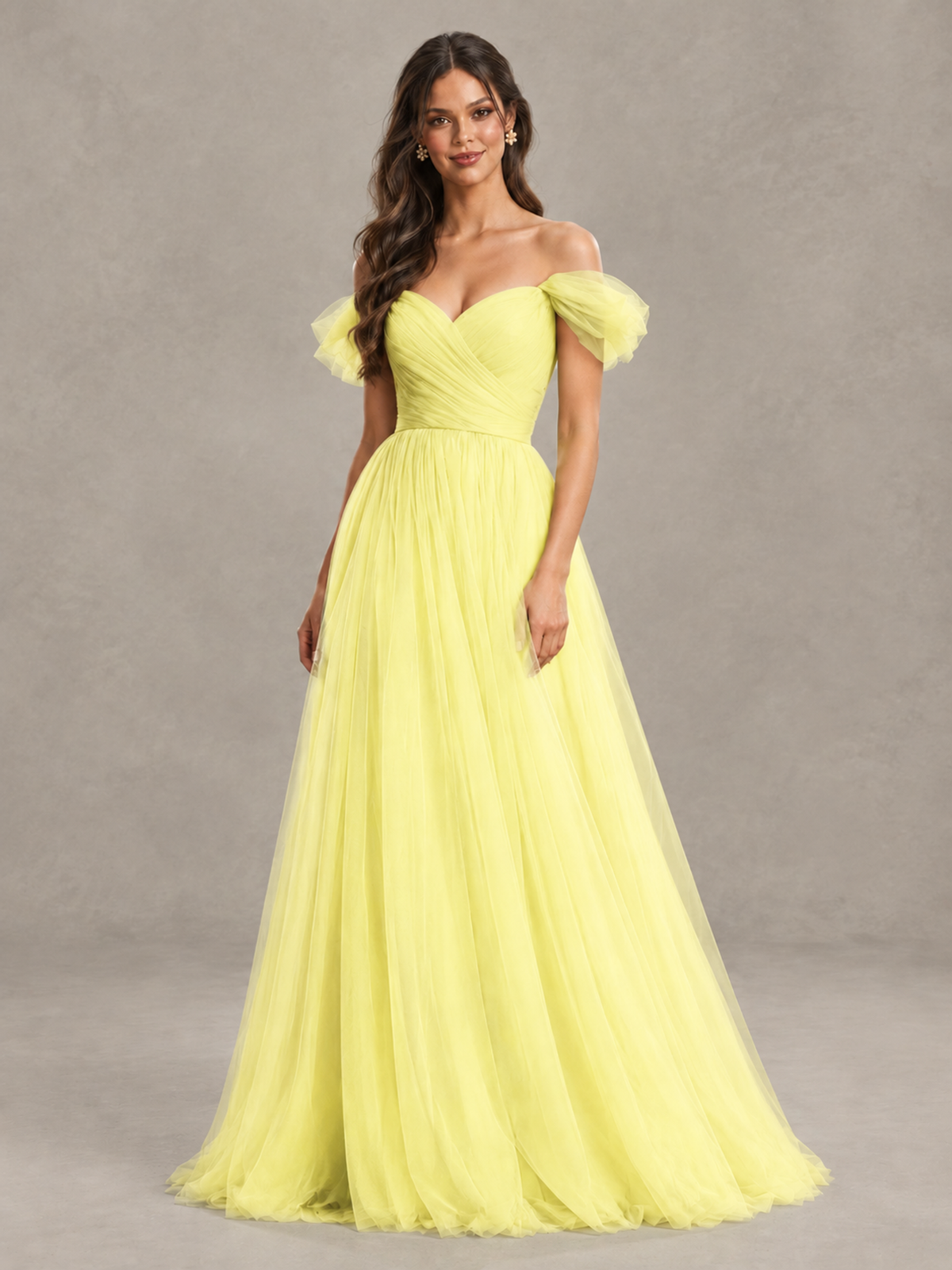 BOLODOO Yellow Off-the-Shoulder Ruffle Sleeve A-Line Bridesmaid Dress - Yellow - Yellow (4)