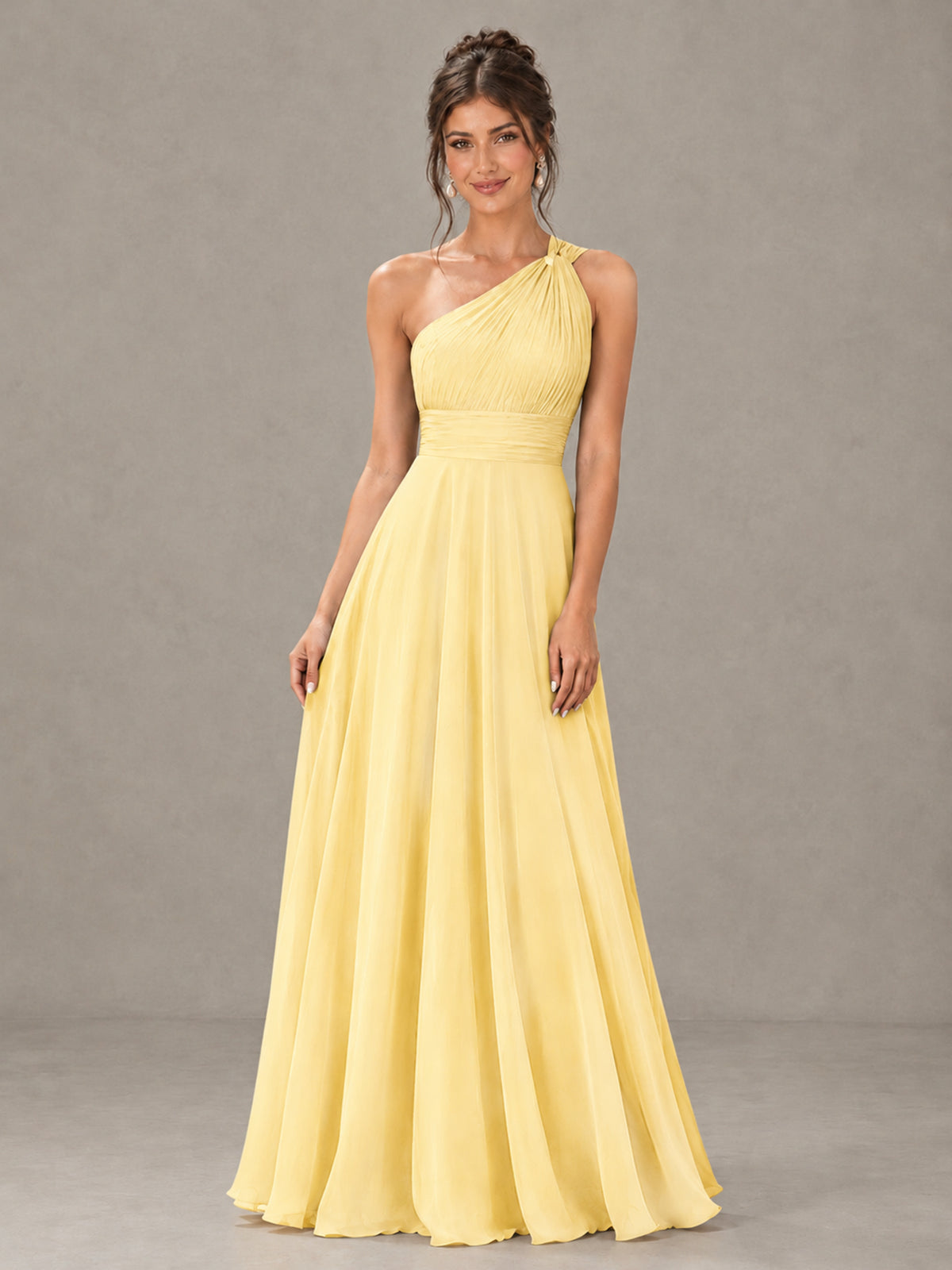 BOLODOO Yellow One-Shoulder Chiffon-Look Bridesmaid Dress - Yellow - Yellow (4)