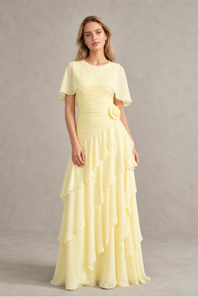 BOLODOO Yellow Chiffon Tiered Maxi Dress - Front View Full Length