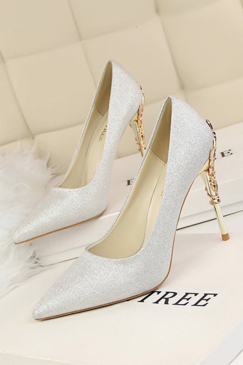 Burgundy Shallow Metal Stiletto Heels - BOLODOO